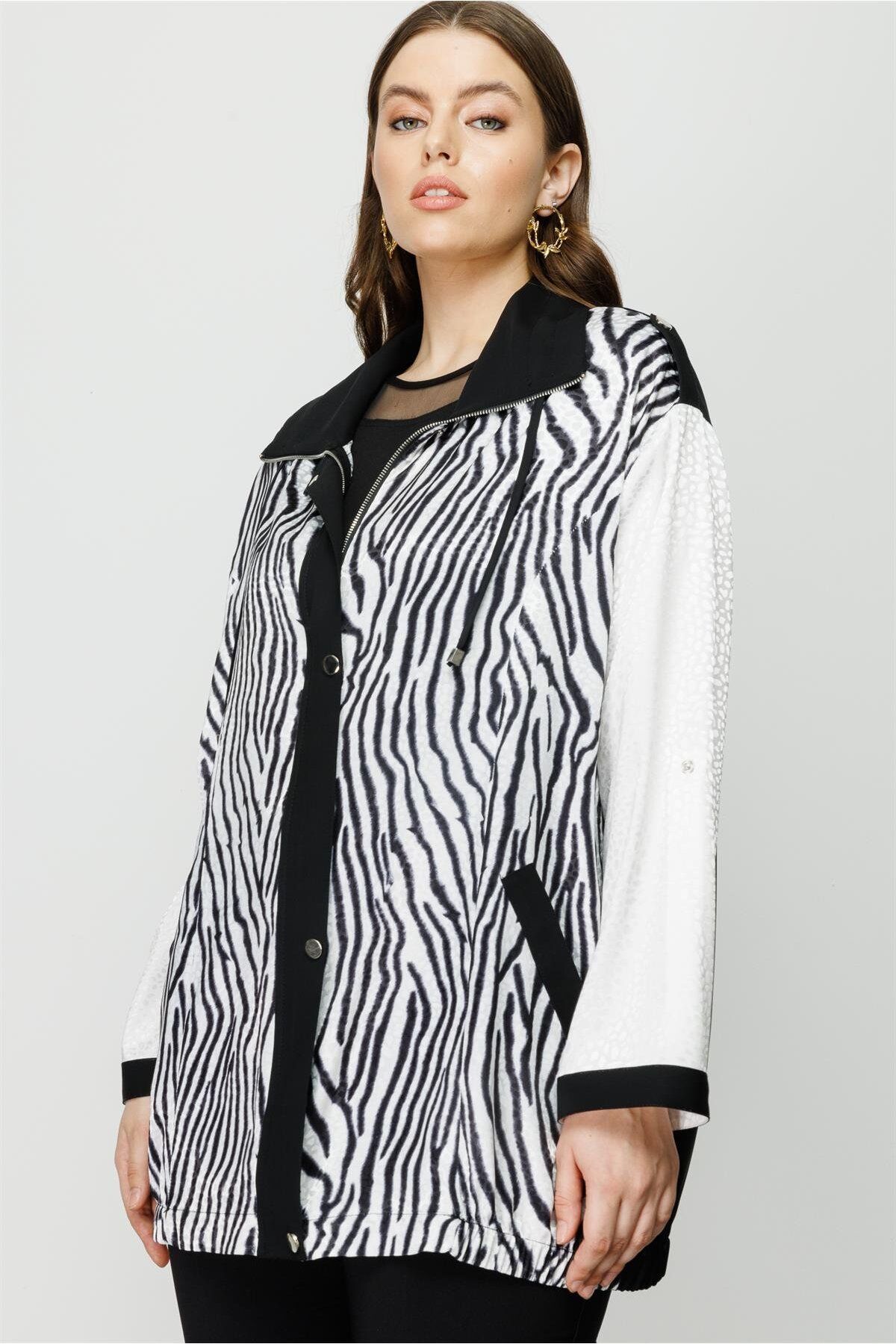 Moda İlgi Modailgi  Zebra Desenli Fermuarlı Tunik Siyah