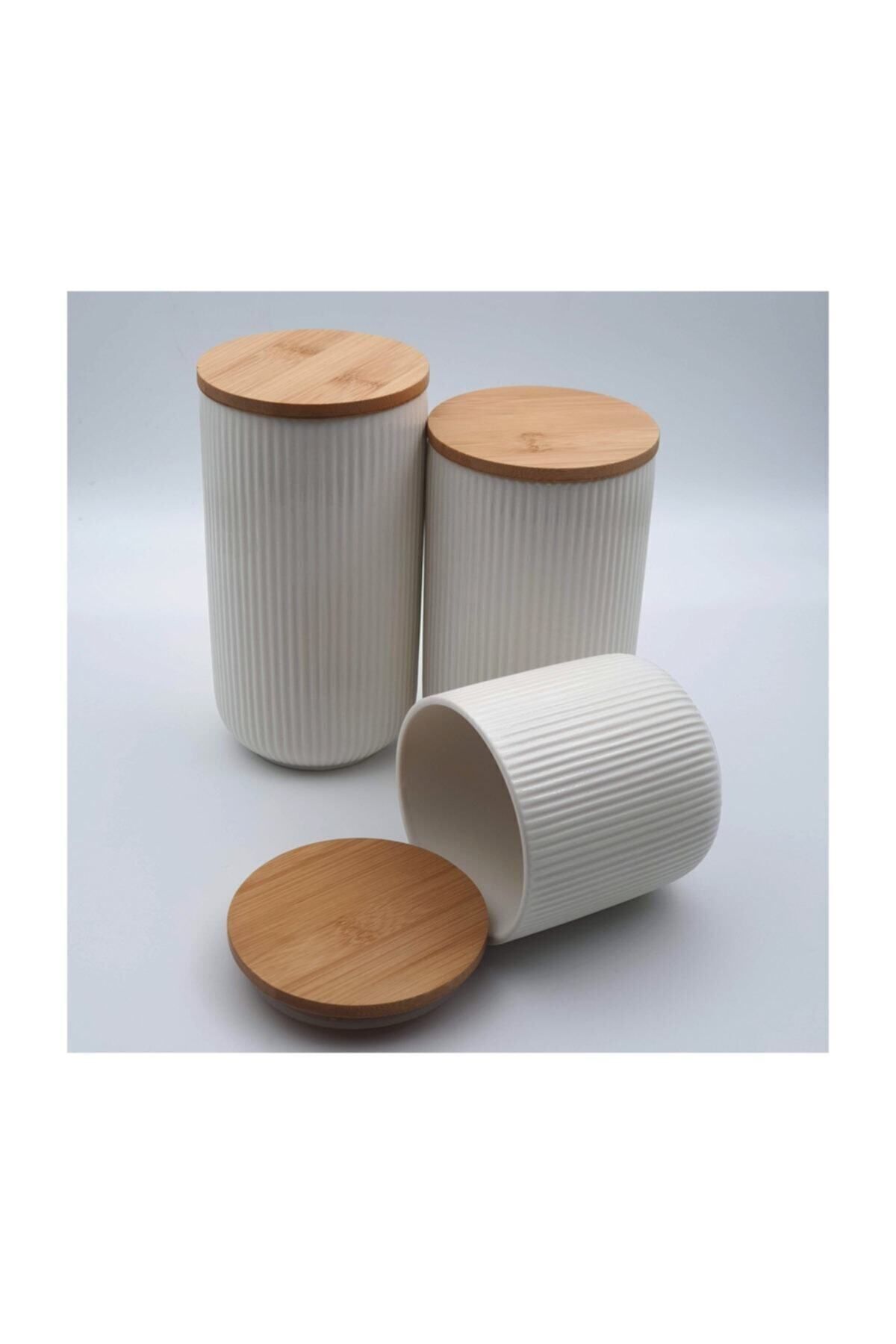 Arow - Dubai Arow Porselen Bambu Kapaklı Çay Şeker Saklama Kabı Baharatlık
