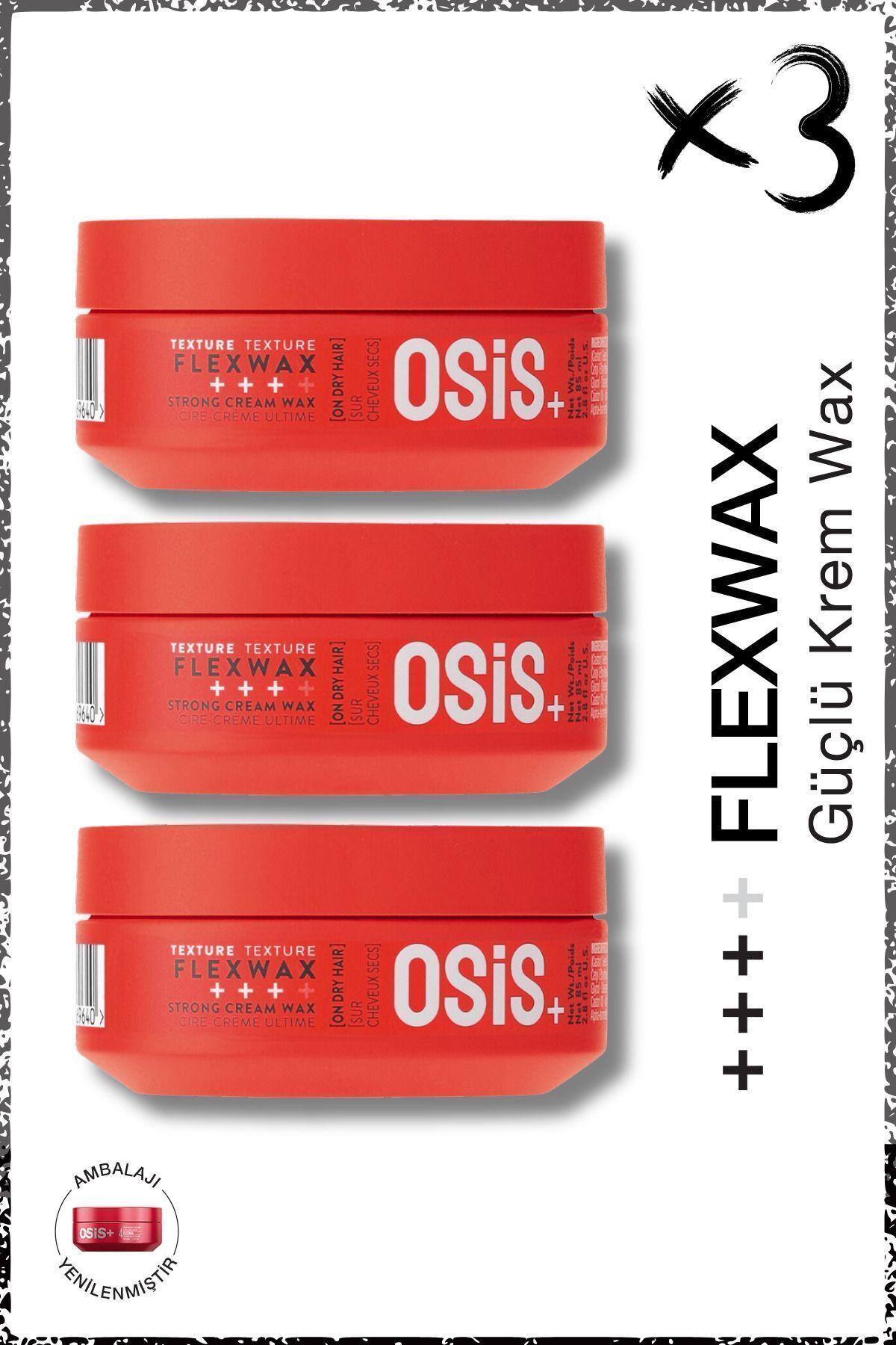 Osis Flexwax Ultra Güçlü Doku Veren Krem Wax 85ml x 3 Adet | Yeniden Şekillendirilebilen Stiller