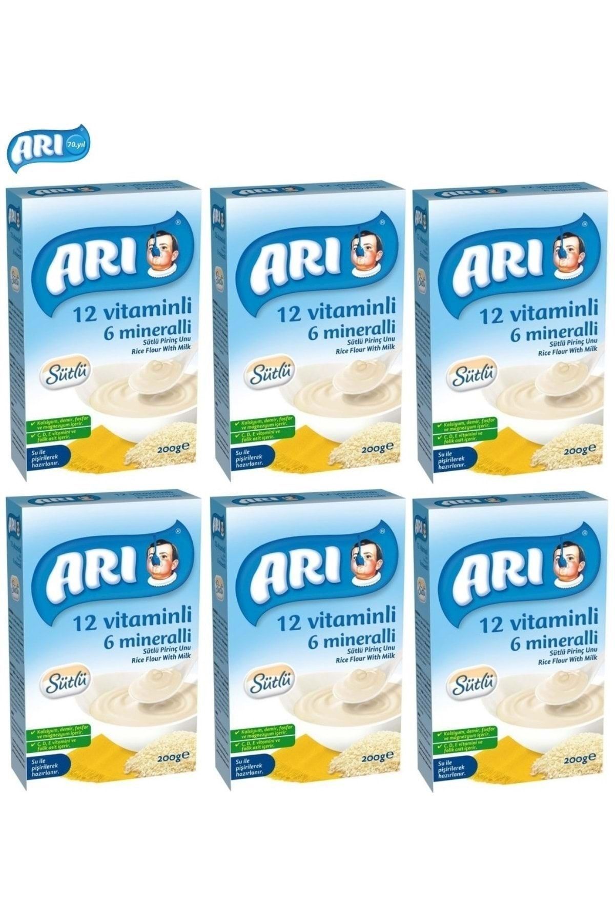 Arı Mama Pirinç Unu 200gr Sütlü 12 Vitaminli 6 Mineralli (6 Lı Set)