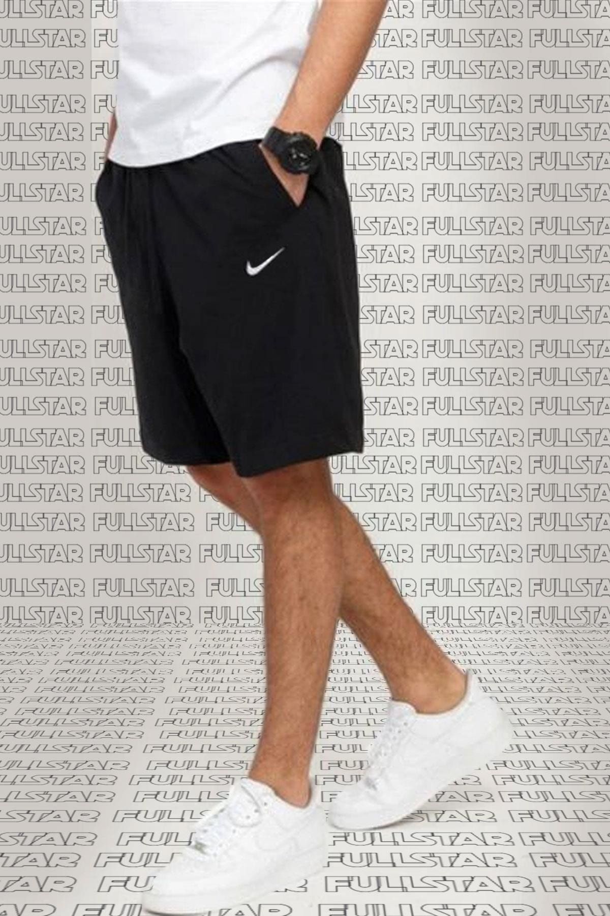 Nike Shorts Club Swoosh Jersey Unisex Yazlık ince %100 Pamuklu Şort Siyah