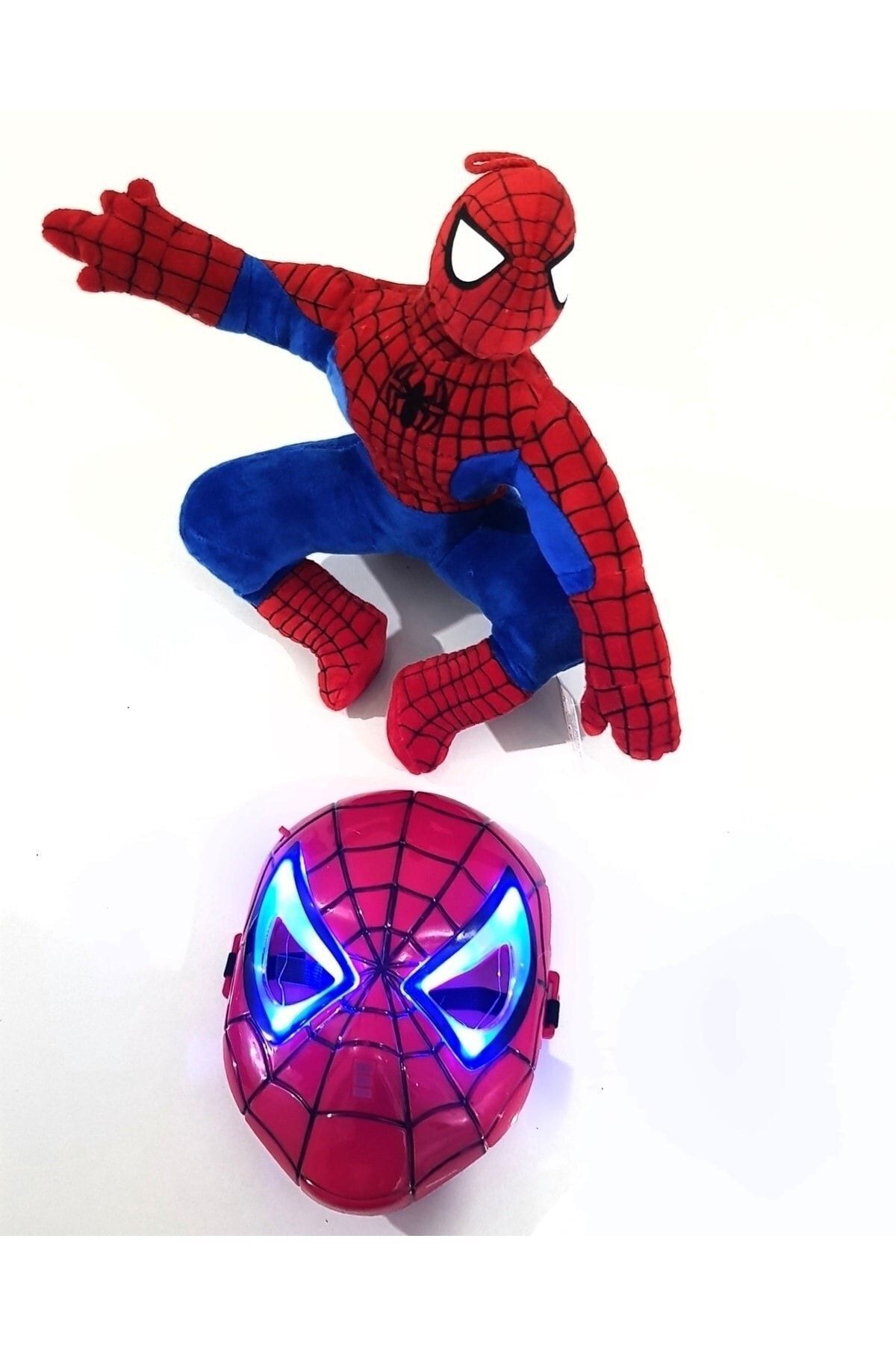 OMZ 1 Adet Kaliteli Ithal Kumaş Peluş Spiderman Ve Işıklı Örümcek Adam Maskesi Erkek Cocuk Oyuncakları K