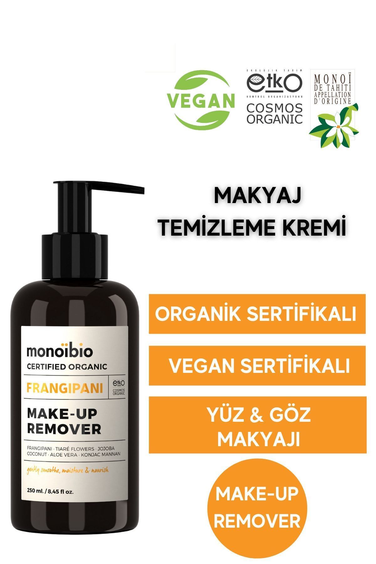 Monoibio Organik Sertifikalı Yüz Ve Göz Makyaj Temizleme Kremi - Frangipani Makeup Remover Milk 250 ml