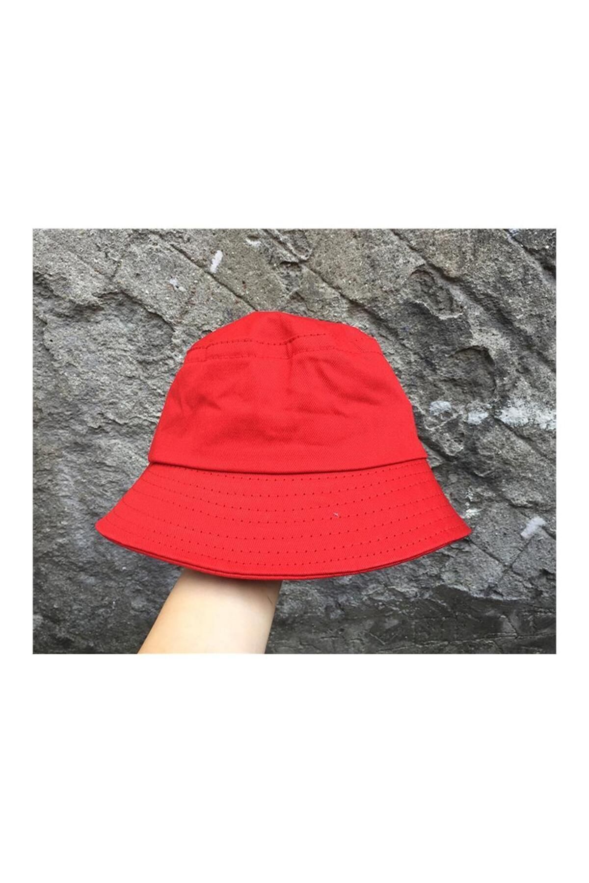 Köstebek Mat Kırmızı Yazlık Bucket Şapka