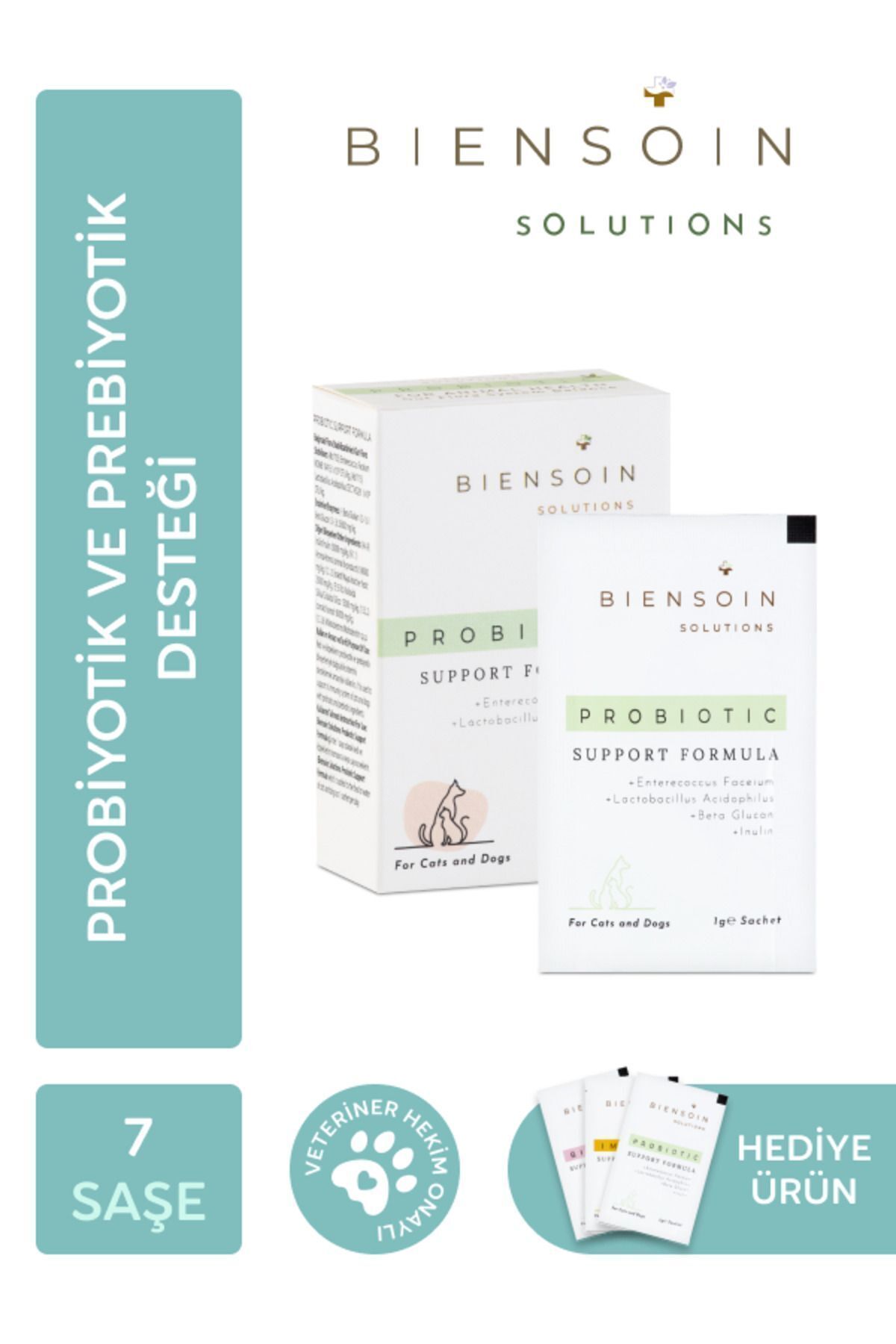 Biensoin Solutions Kedi Bağırsak Ve Sindirim Düzenleyici Probiyotik Prebiyotik Kolay Tüketilebilir 7x1gr Toz Saşe