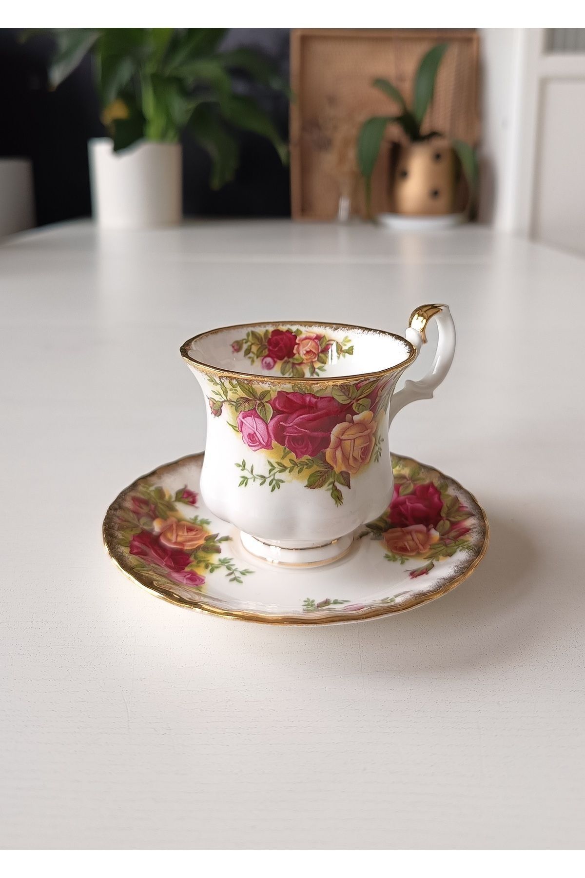 ABBETC Nurantik Royal Albert Old Country Roses Antika Duble Kahve Fincanı