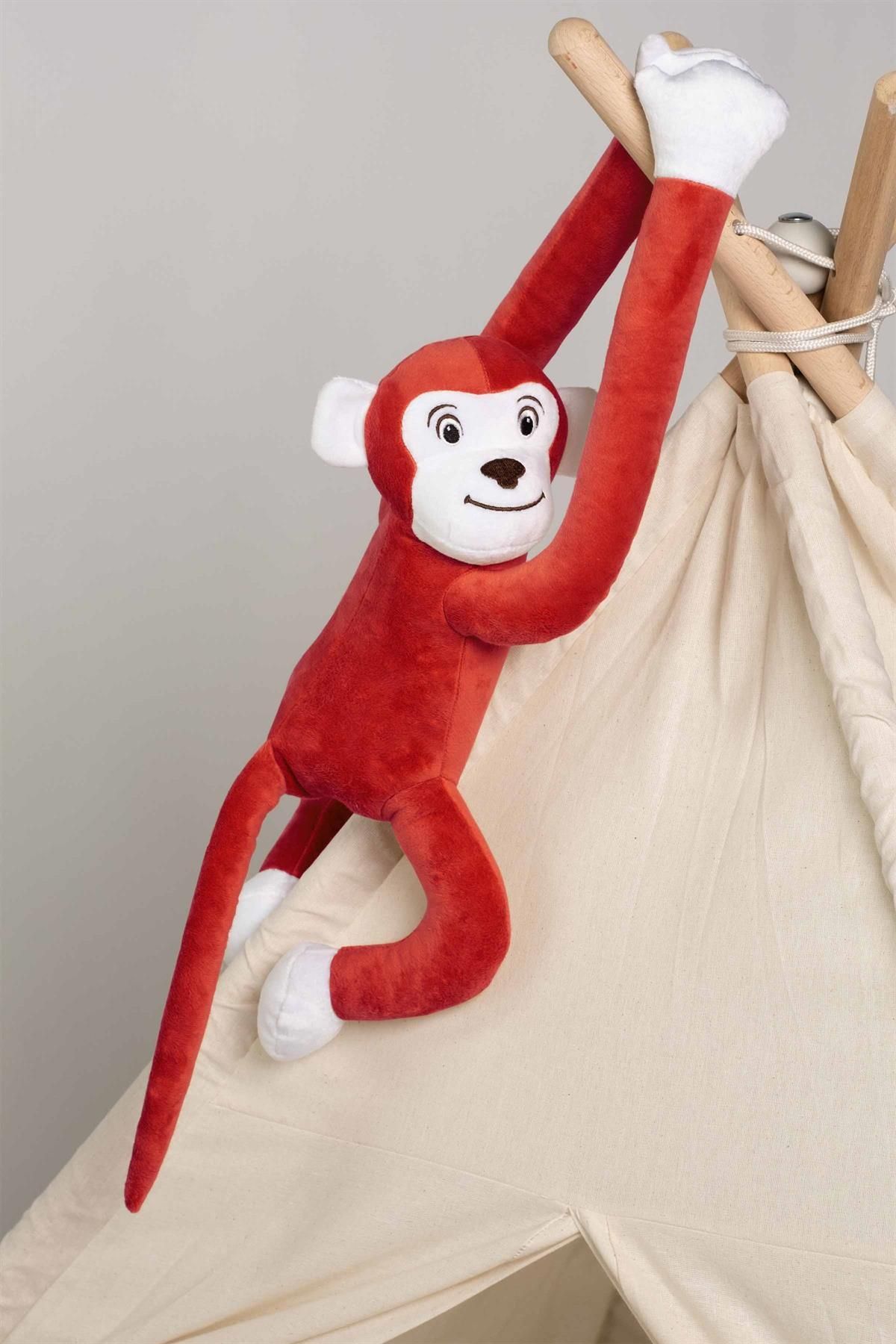 Boumini Toys Boyuna Sarılan Peluş Maymun Kırmızı Elleri Çıtçıtlı 55 Cm