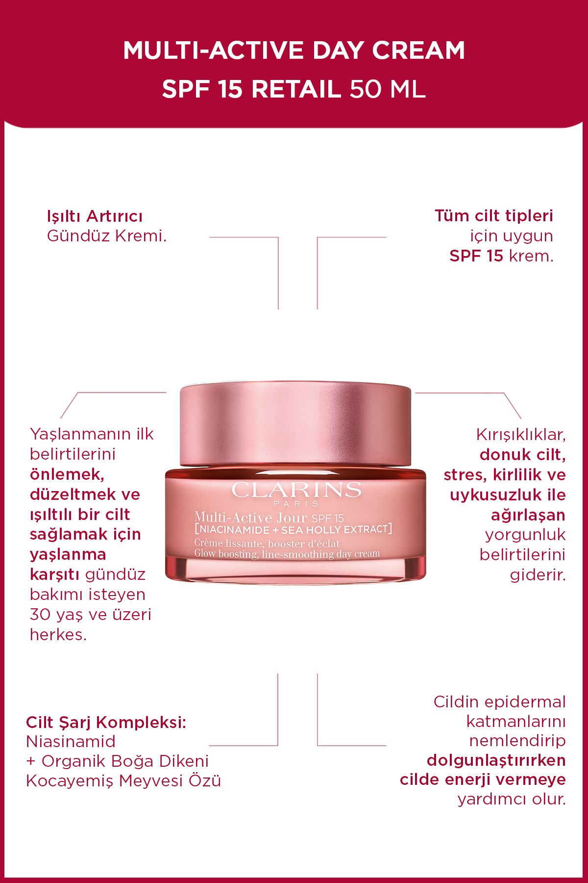 Clarins Multı-actıve Day Cream Spf 15 50ml - Gündüz Kremi Spf 15