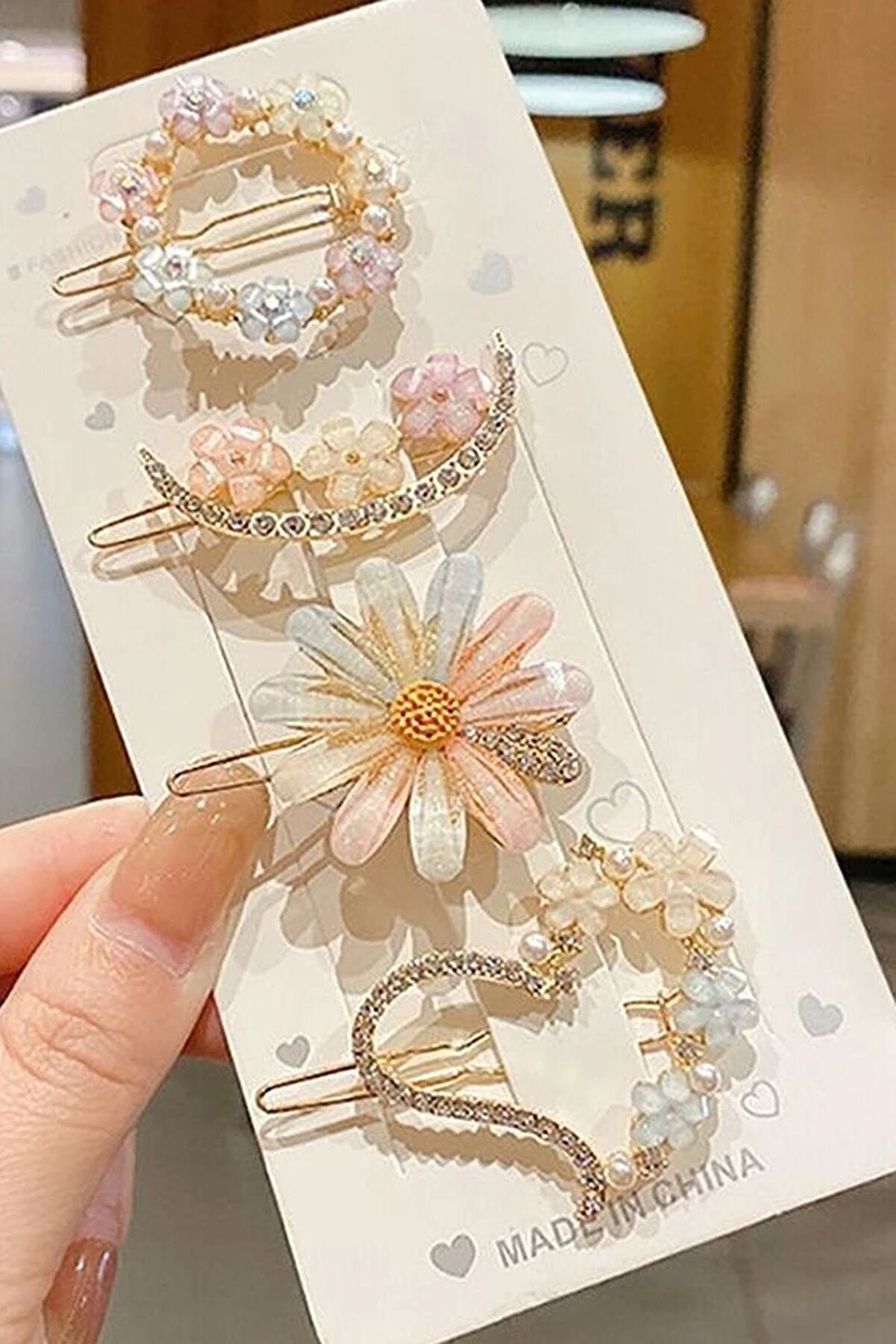 C&E Design Kadın 4'lü Gold Metal Çiçek Pens Toka Seti - Elegant Saç Aksesuarı