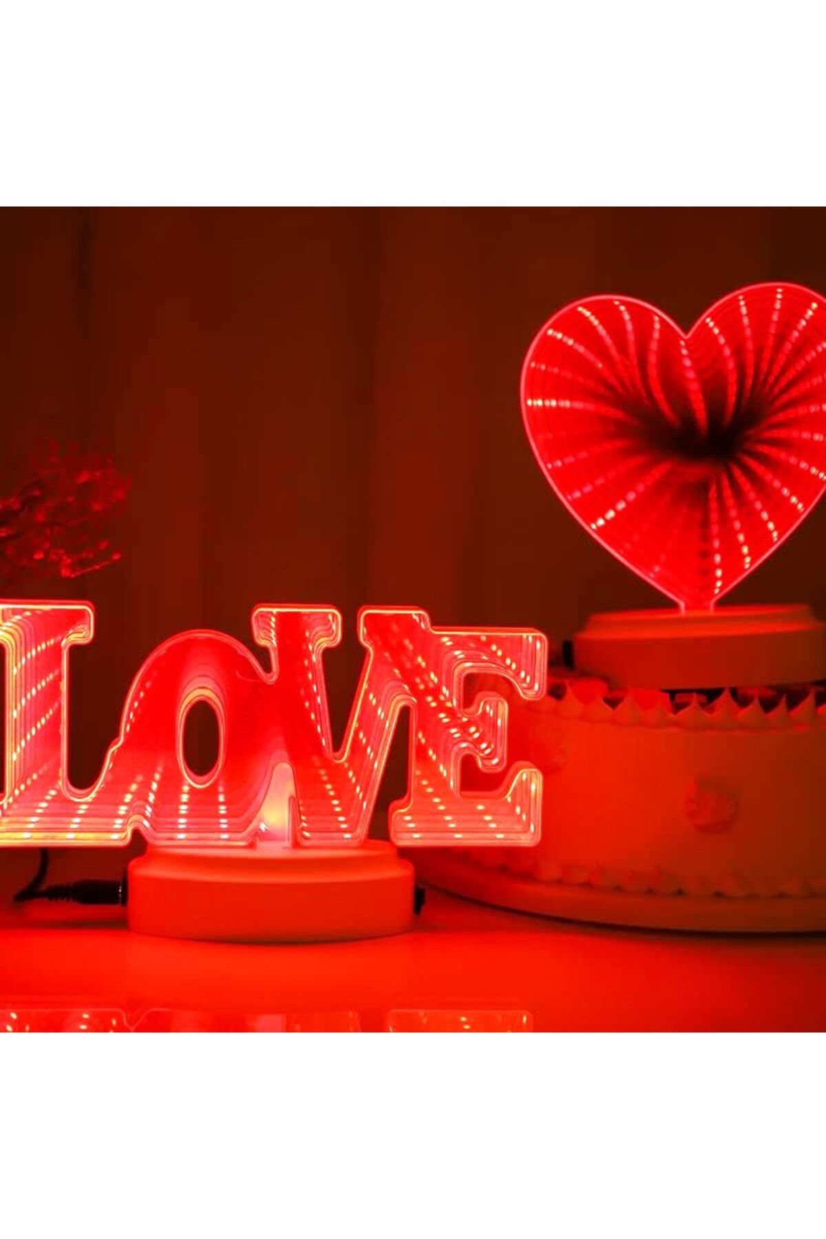 Kuzey VIP LOVE + HEART LED LİGHT 3D TUNNEL LAMP 3D IŞIKLI LOVE YAZISI + LED IŞIKLI KALP USB+PİLLİ LED IŞIK