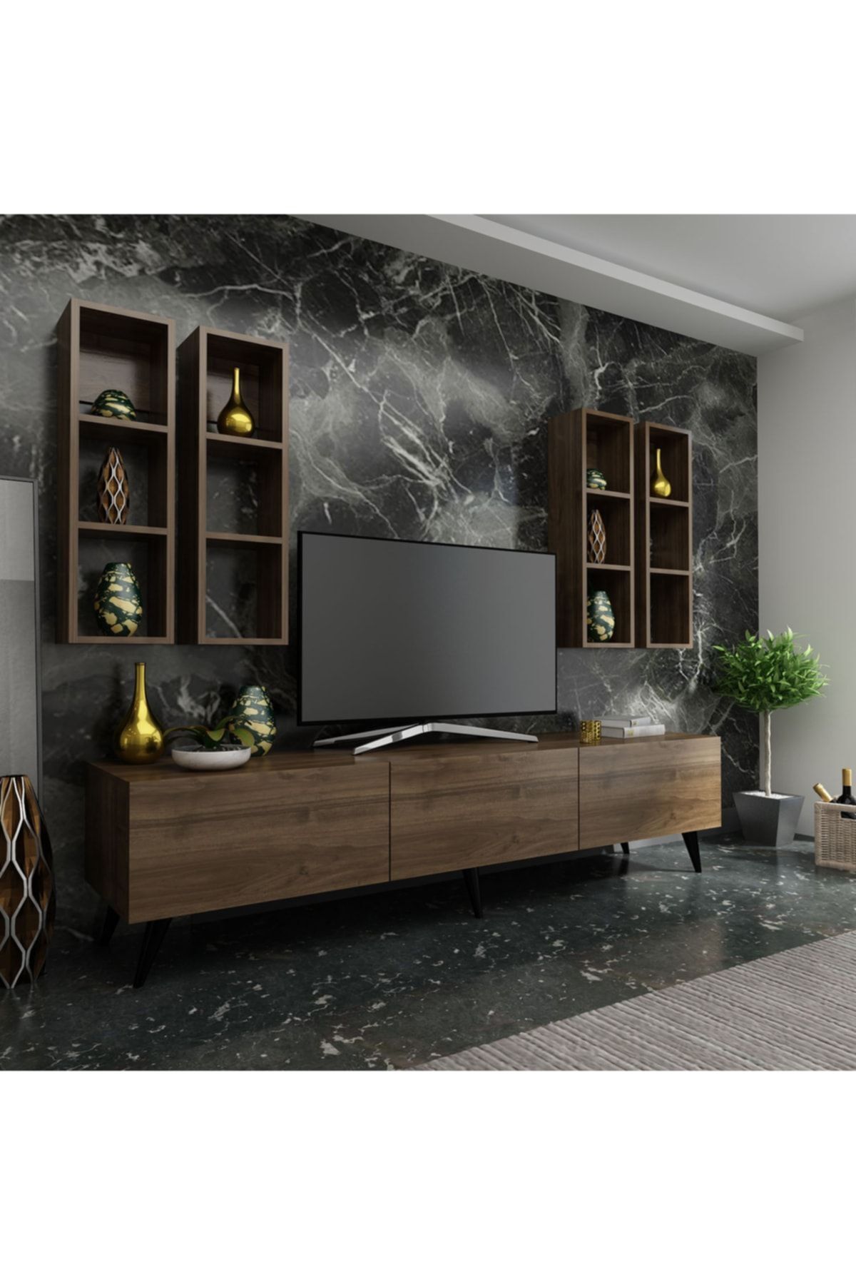 MobilyaFırsat Ideal Tv Ünitesi Duvar Rafı Q7002-2 Ceviz