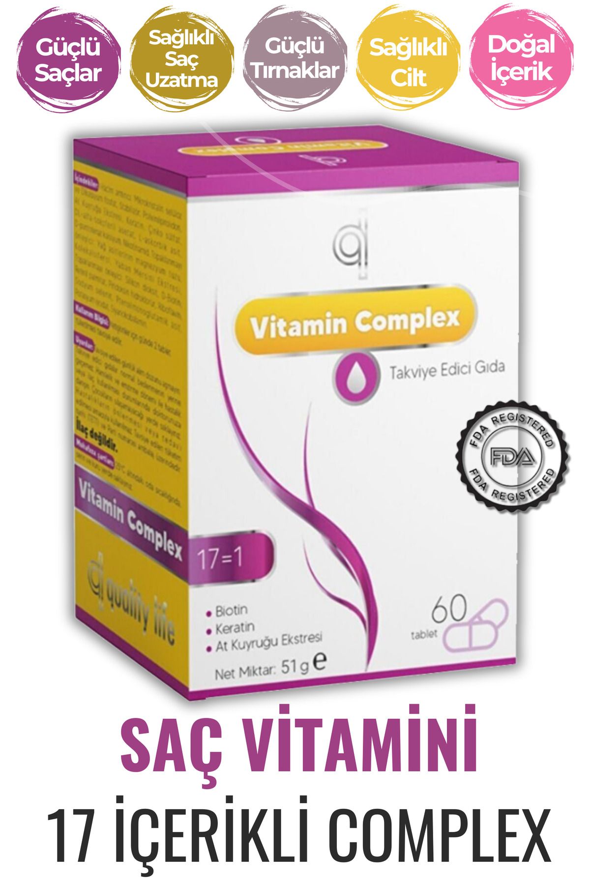 Quality Life Ql Hair Vitamin Complex 60 Tablet Biotin Keratin Selenyum Çinko Folik Asit Saç Dökülmesi Vitamini