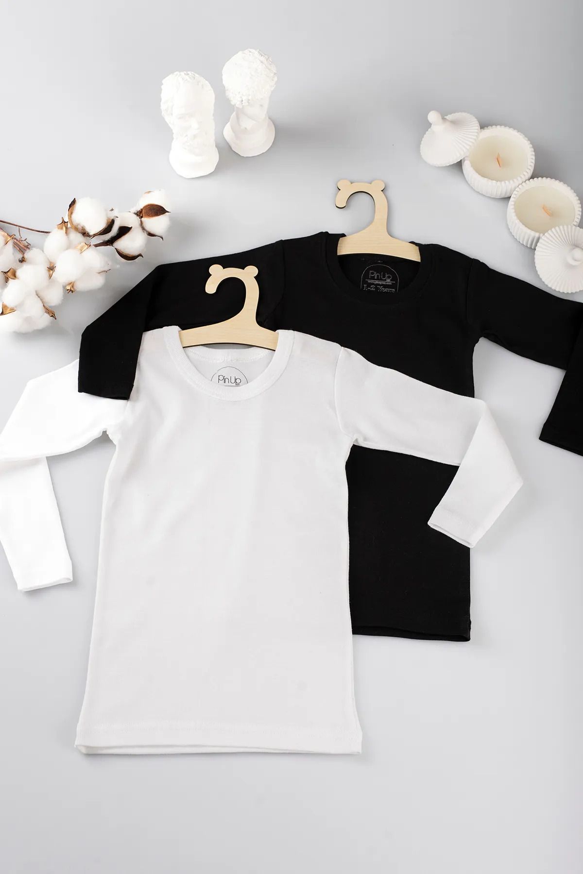 AYD UNDERWEAR Erkek / Kız %100 Pamuk 2'li Siyah Beyaz Uzun Kollu Basic T-shirt