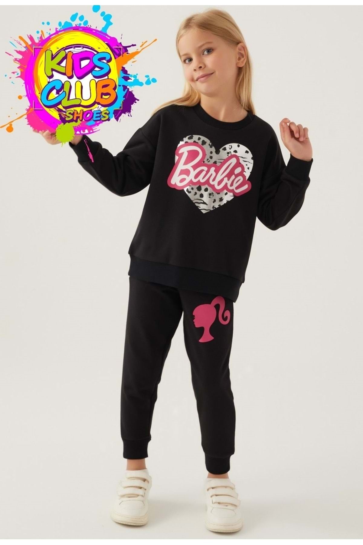 Barbie Lisanslı 1764 Sweatshirt Ve Pantolon Alt Üst Kız Çocuk Eşofman Takımı Siyah