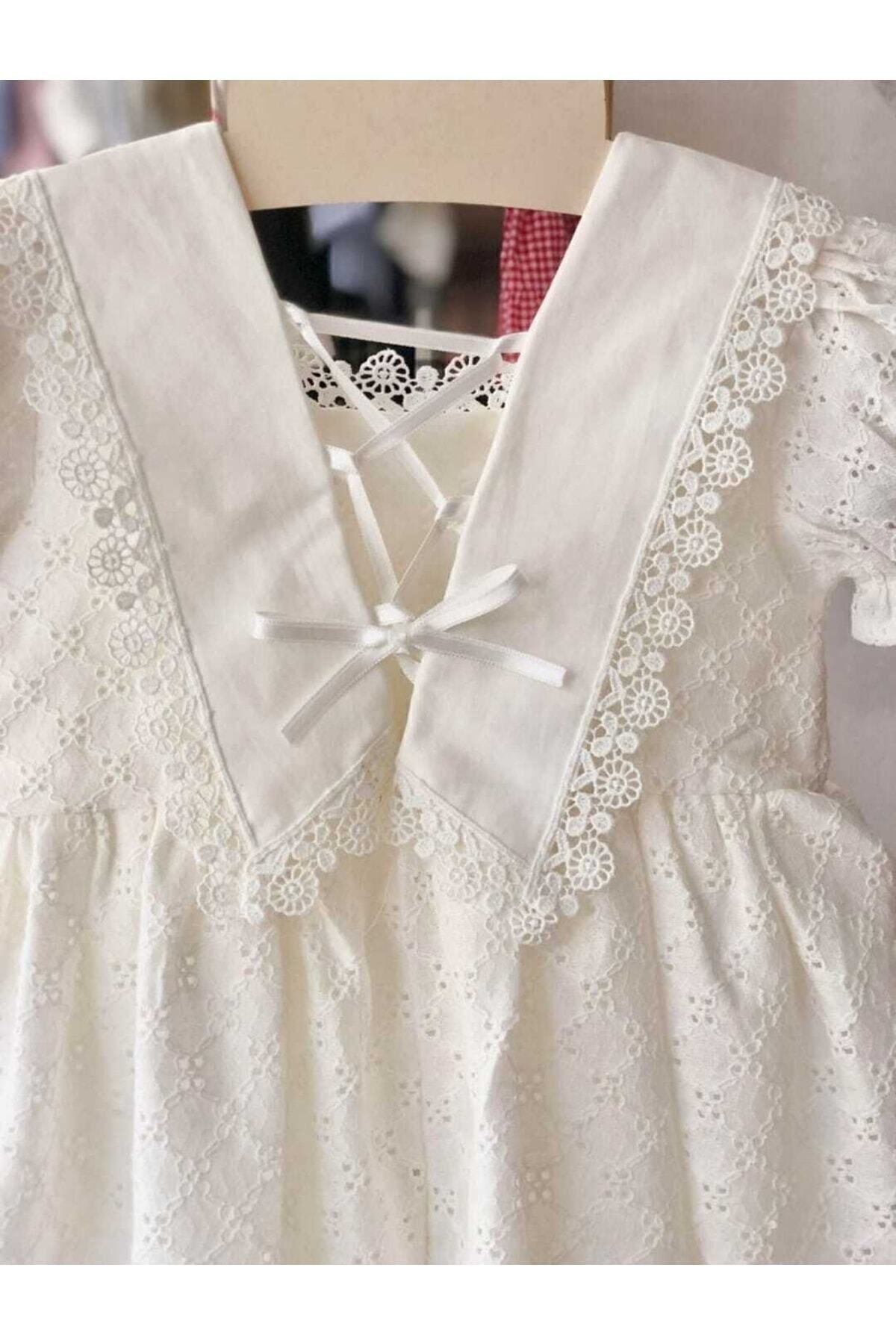 Little Coco Yaka Detaylı Beyaz Fisto Kız Bebek-çocuk Elbise