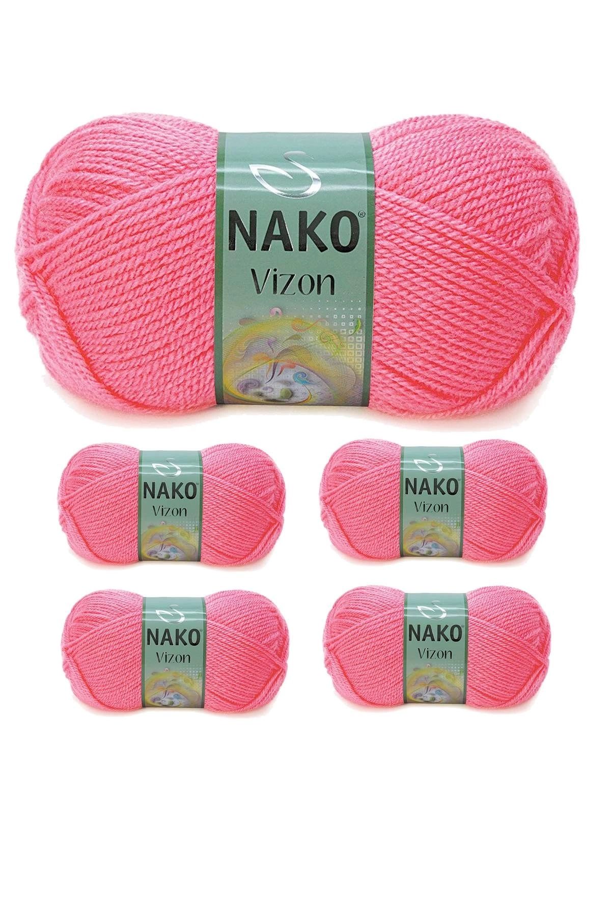 Nako 5 Adet Vizon Premium Akrilik El Örgü İpi Yünü Renk No:236 Gül Pembe