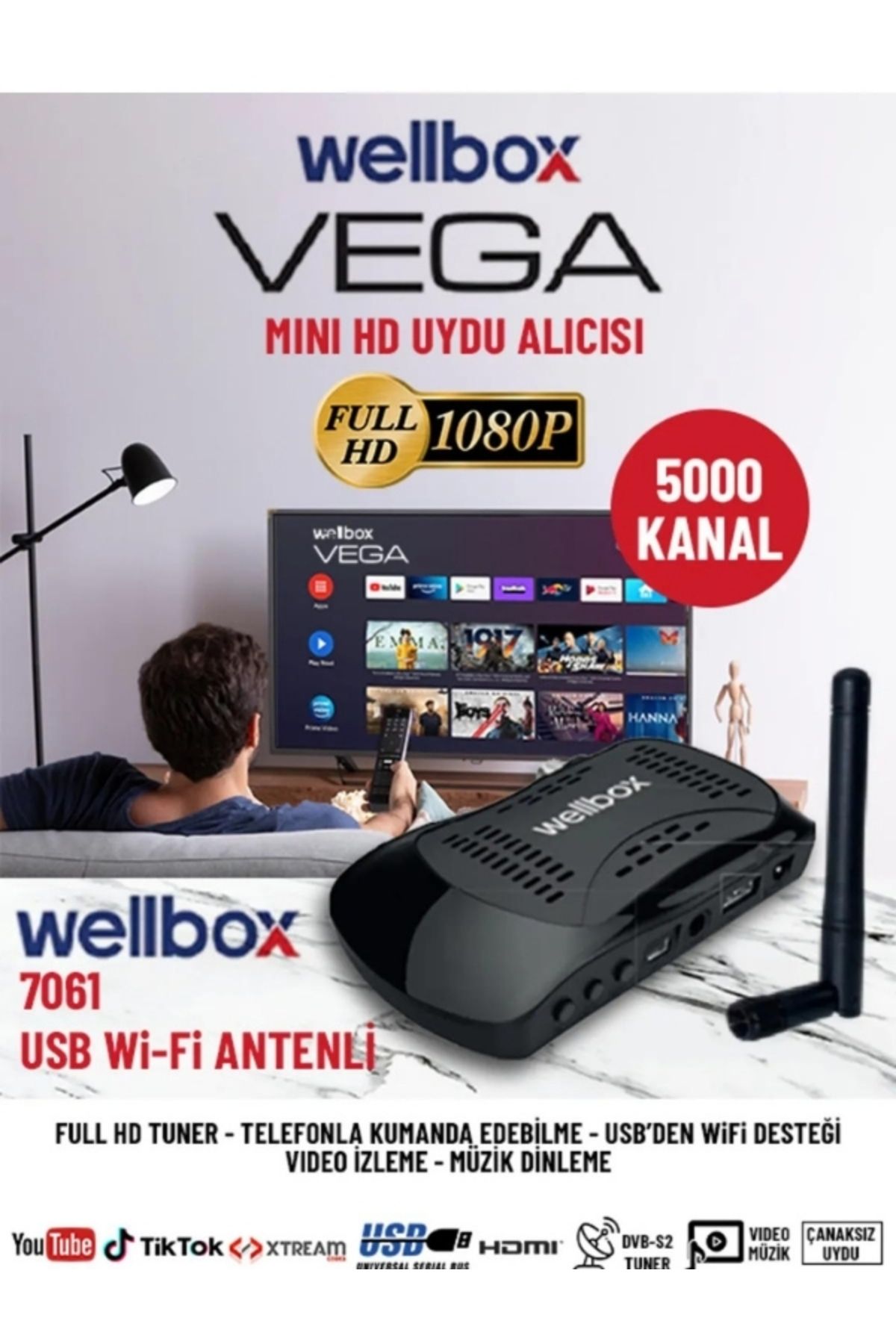 wellbox Wega Çanaklı Çanaksız 2024 Model Full Hd Uydu Alıcı Free Ip Tiktok Youtube