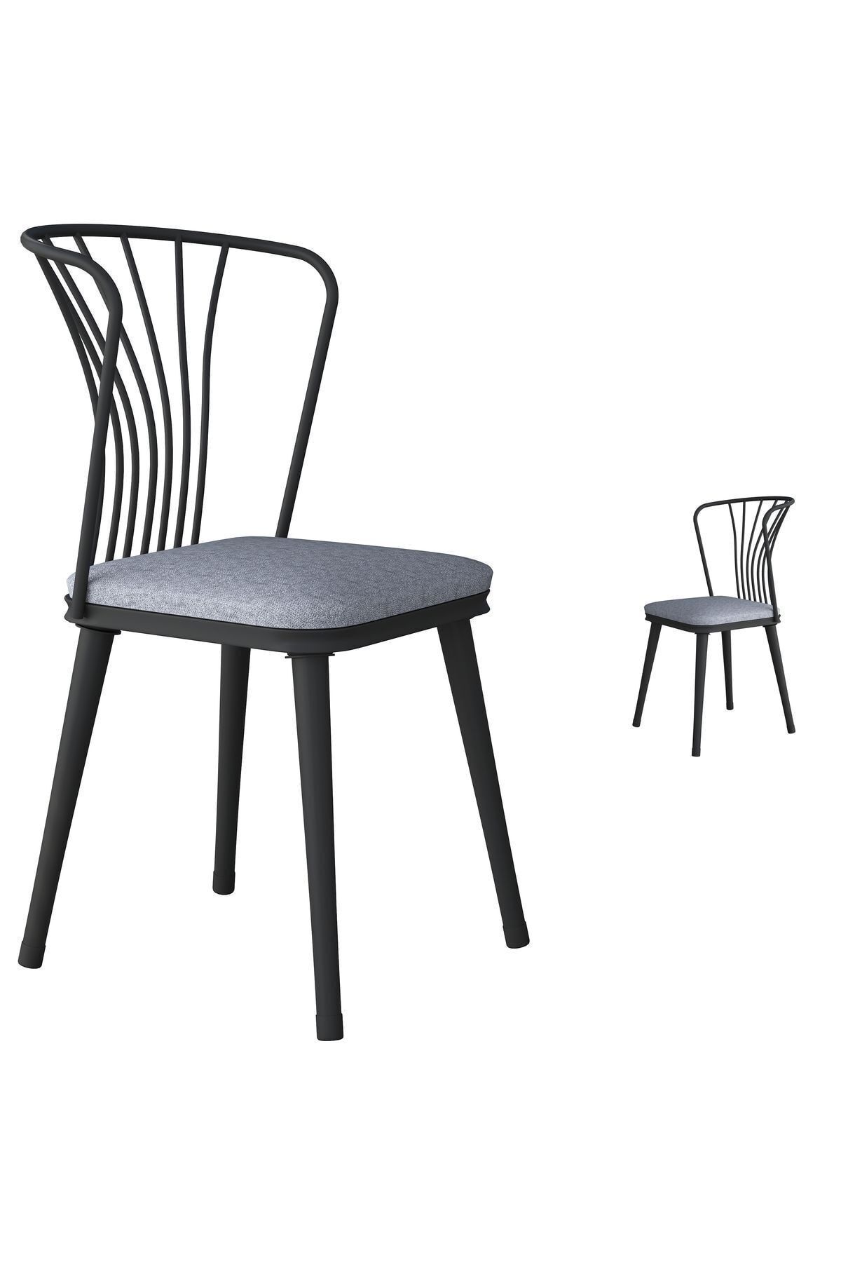 Rani Mobilya Rani Jb104 Metal Sandalye 2'li Mutfak Yemek Masası Sandalyesi Açık Gri