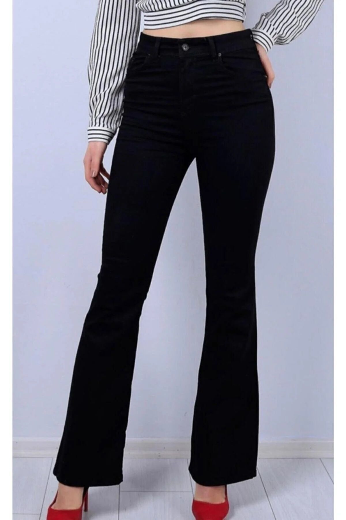 TRENDNATUREL Golden Black Yüksek Bel Likralı Simsiyah Ispanyol Jeans Pantolon-beden Tablomuza Bakınız