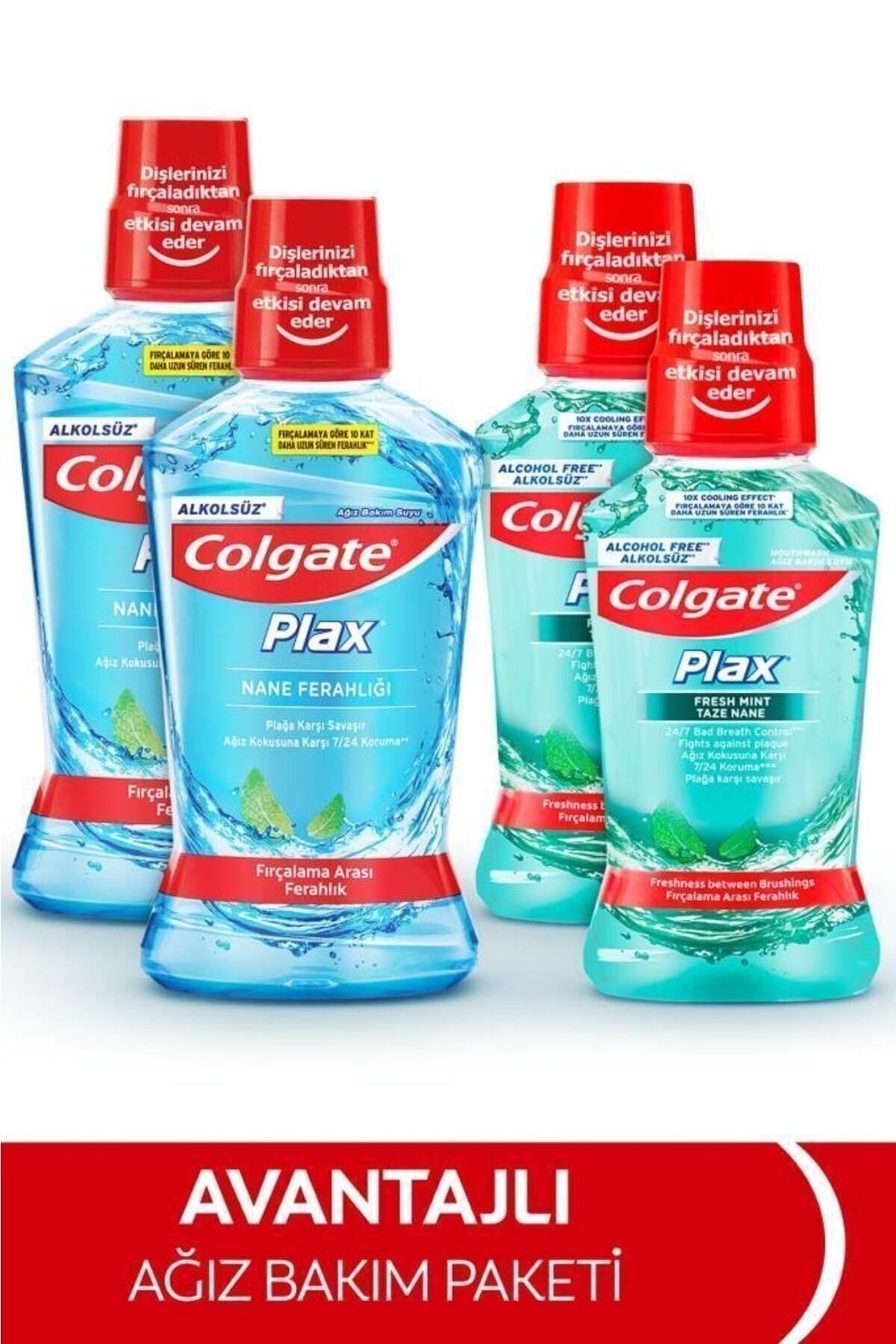 Colgate Plax Nane Ferahlığı Alkolsüz Ağız Bakım Suyu 500 ml Plax Taze Nane 250 ml X 2 Adet