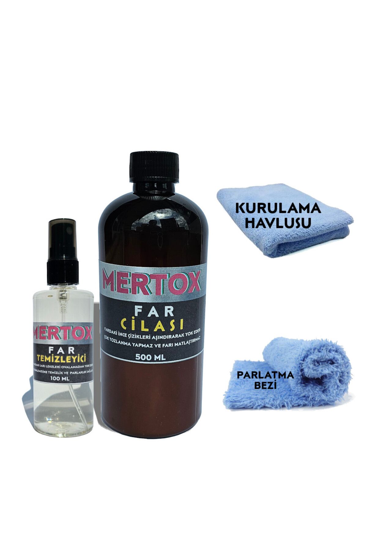 MERTOX OTO ARABA ARAÇ FAR TEMİZLEME PARLATMA VE CİLA SETİ - SOLÜSYON + FAR PARLATICI CİLA