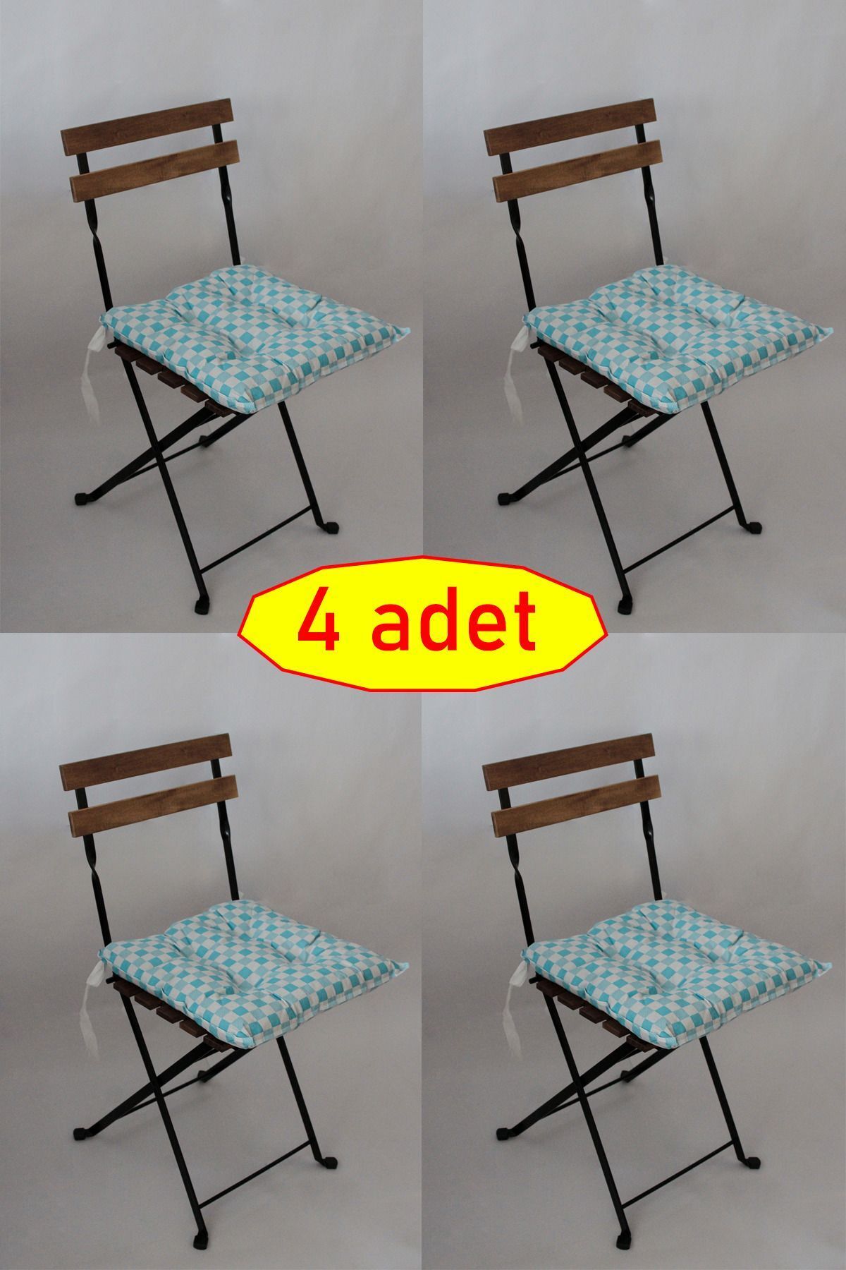 adarya 4 Adet Dekoratif Pofidik Sandalye Minderi Bağcıklı 40x40 (Mavi)