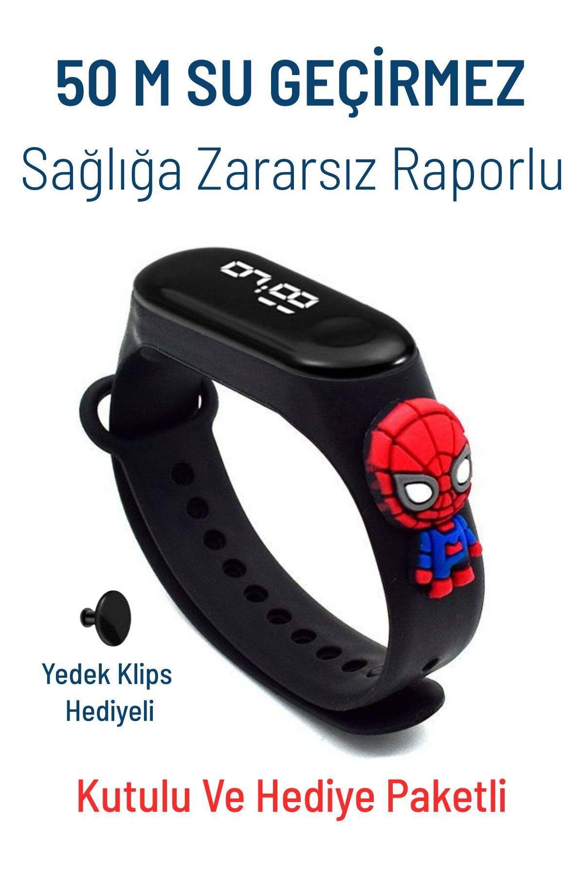 Q-TİME Örümcek Adam Spiderman Figürlü Dokunmatik Ekranlı Su Geçirmez Led Dijital Çocuk Kol Saati