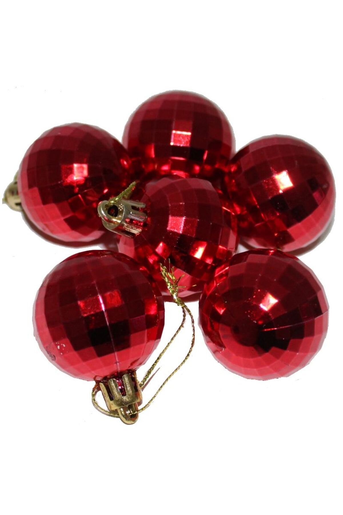 partidolu Plastik Kristal Disko Topu Kırmızı Renk Yılbaşı Ağacı Süsü 6 Adet 4 Cm