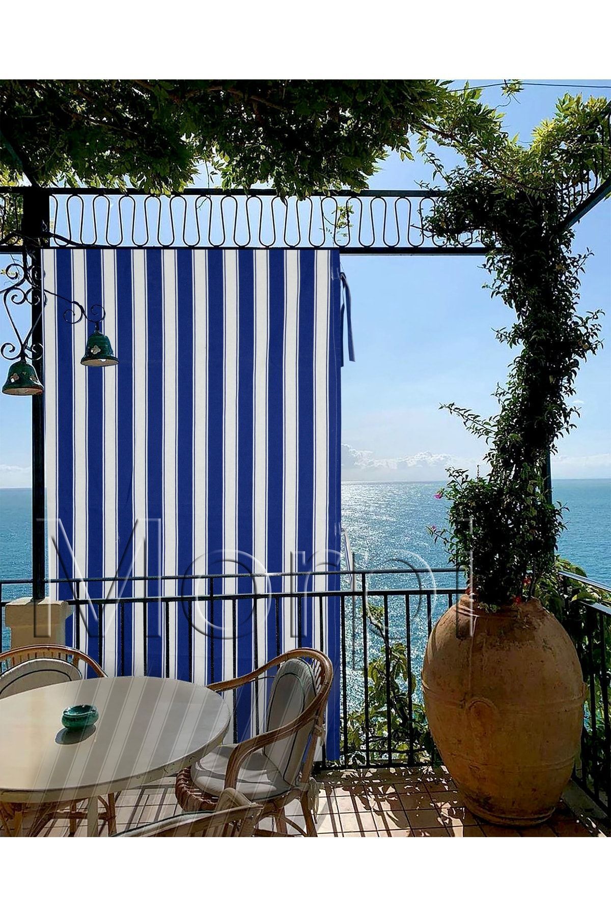 morpi Her Ölçüde Enxboy Seçenekli Bağcıklı Balkon Perdesi-balkon Brandası Mavi-Beyaz