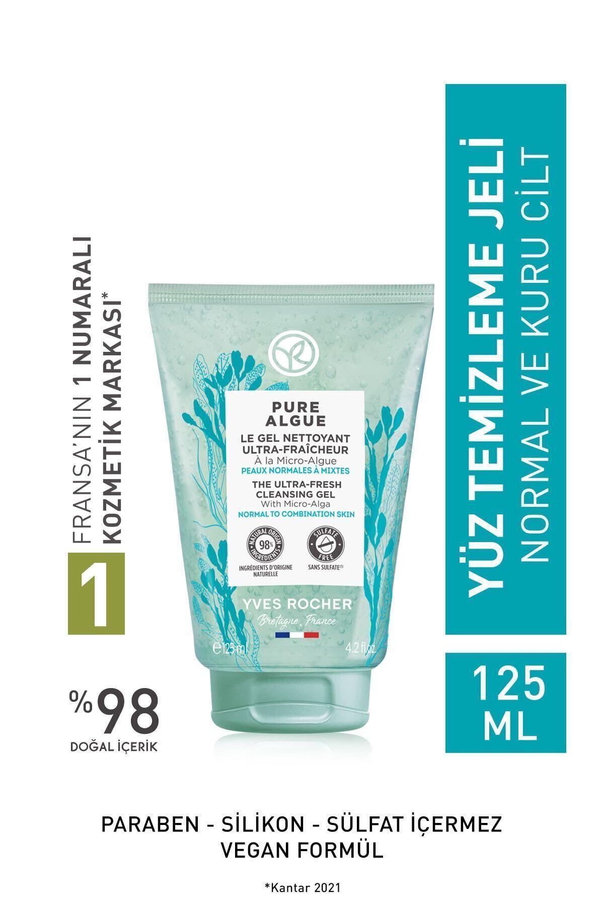 Yves Rocher Normal Ve Kuru Ciltler Için Pure Algue Prebiyotik Yüz Yıkama ve Temizleme Jeli-125 ml