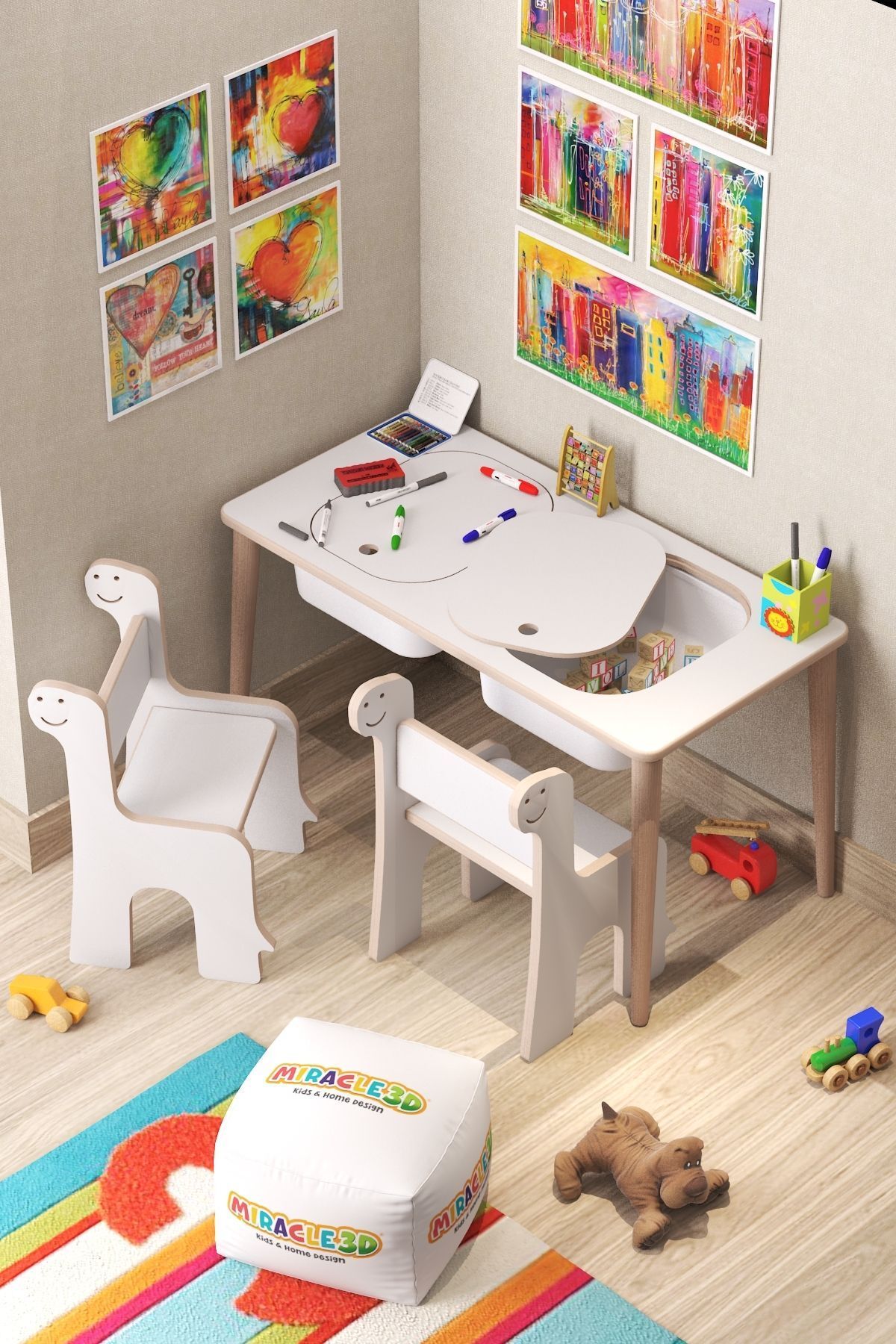 MİRACLE 3D Çocuk Oyun Etkinlik Çalışma Masası Aktivite Masası