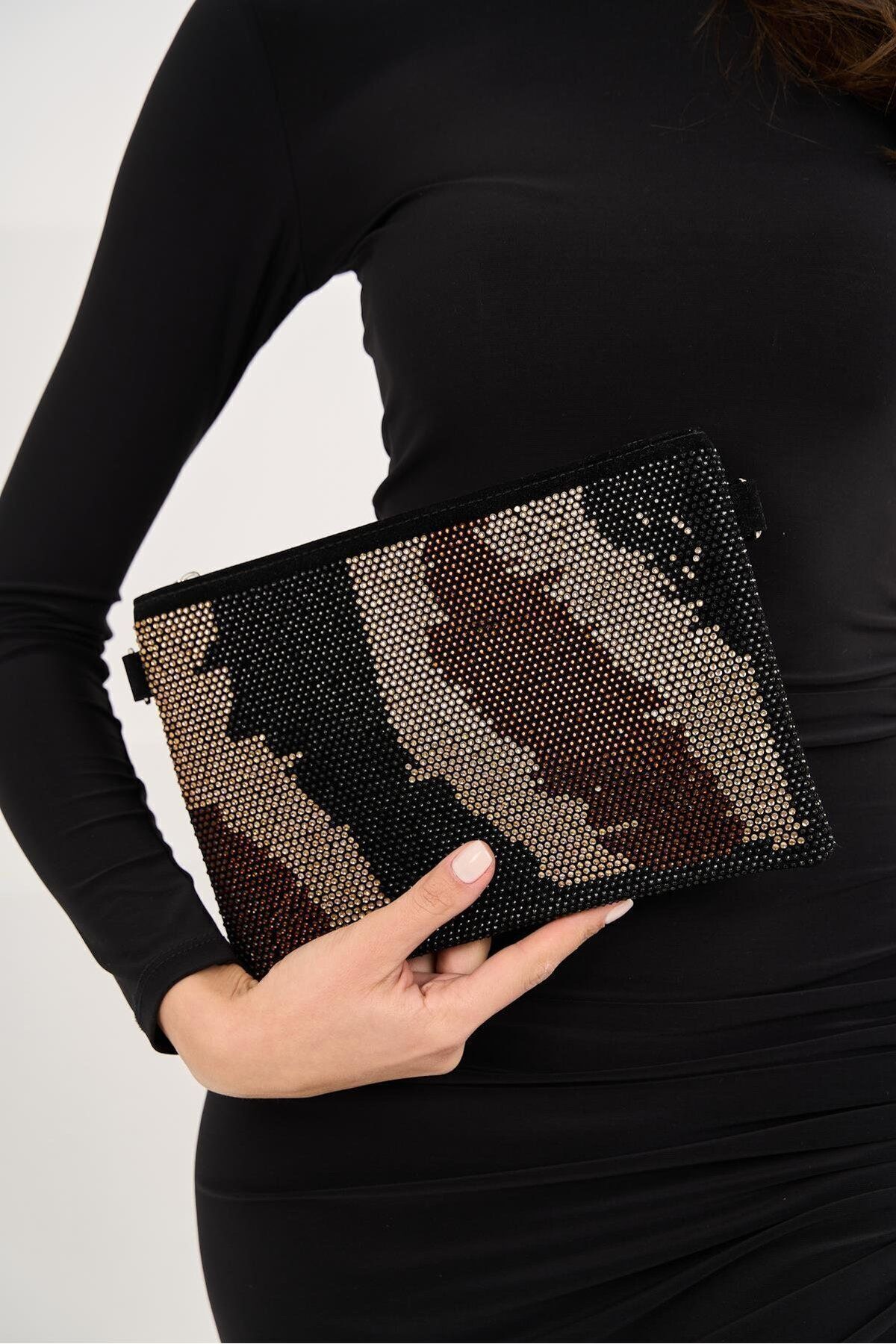 Madamra Taş Desenli Kadın Taşlı Clutch El ve Omuz Çanta