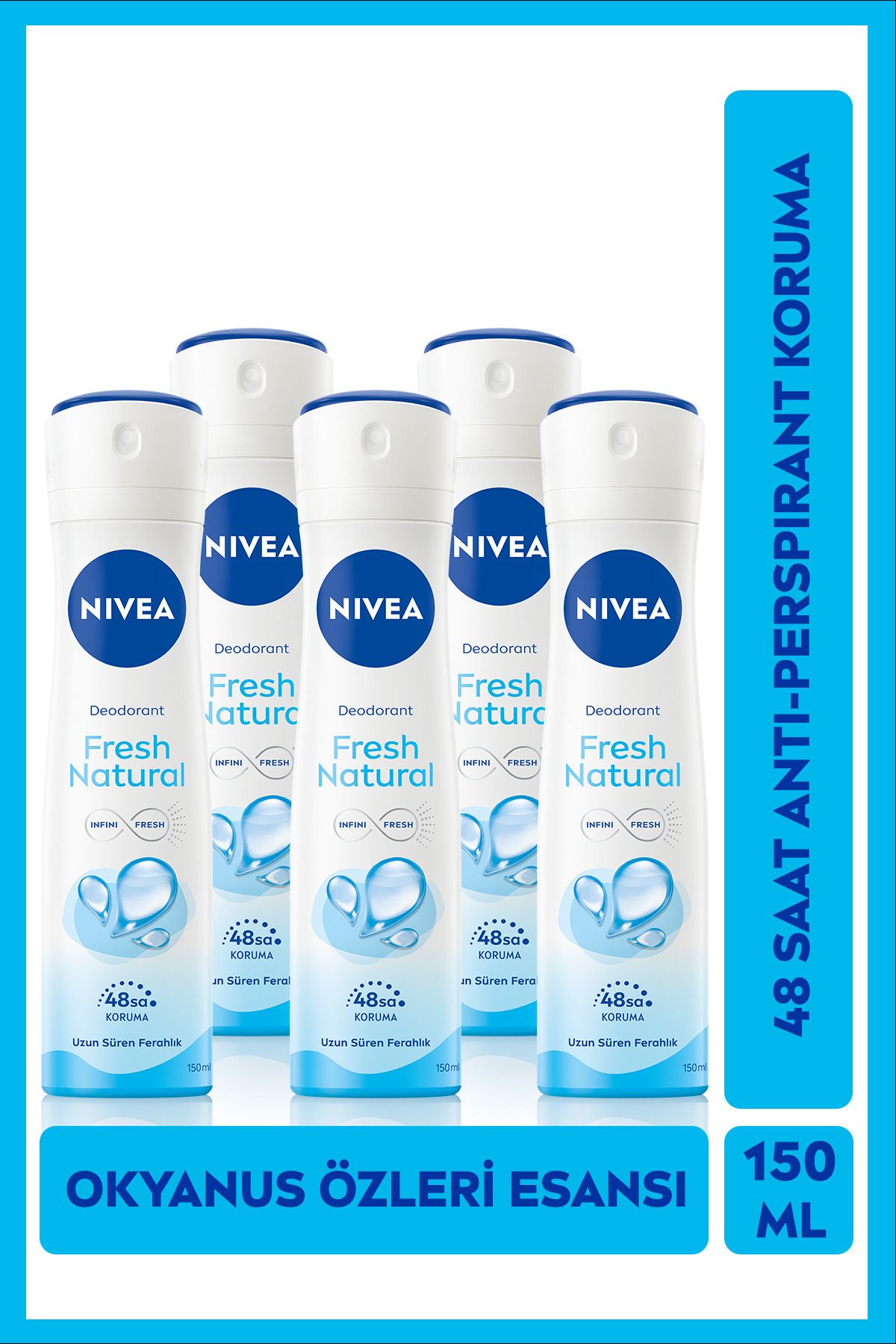 NIVEA Kadın Sprey Deodorant Fresh Natural 48 Saat Deodorant Koruması 150ml X 5 Adet