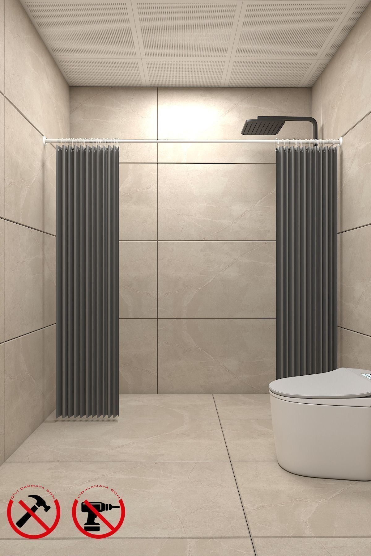 Alper Banyo Metal Banyo Duş Perde Borusu 120x210cm Beyaz