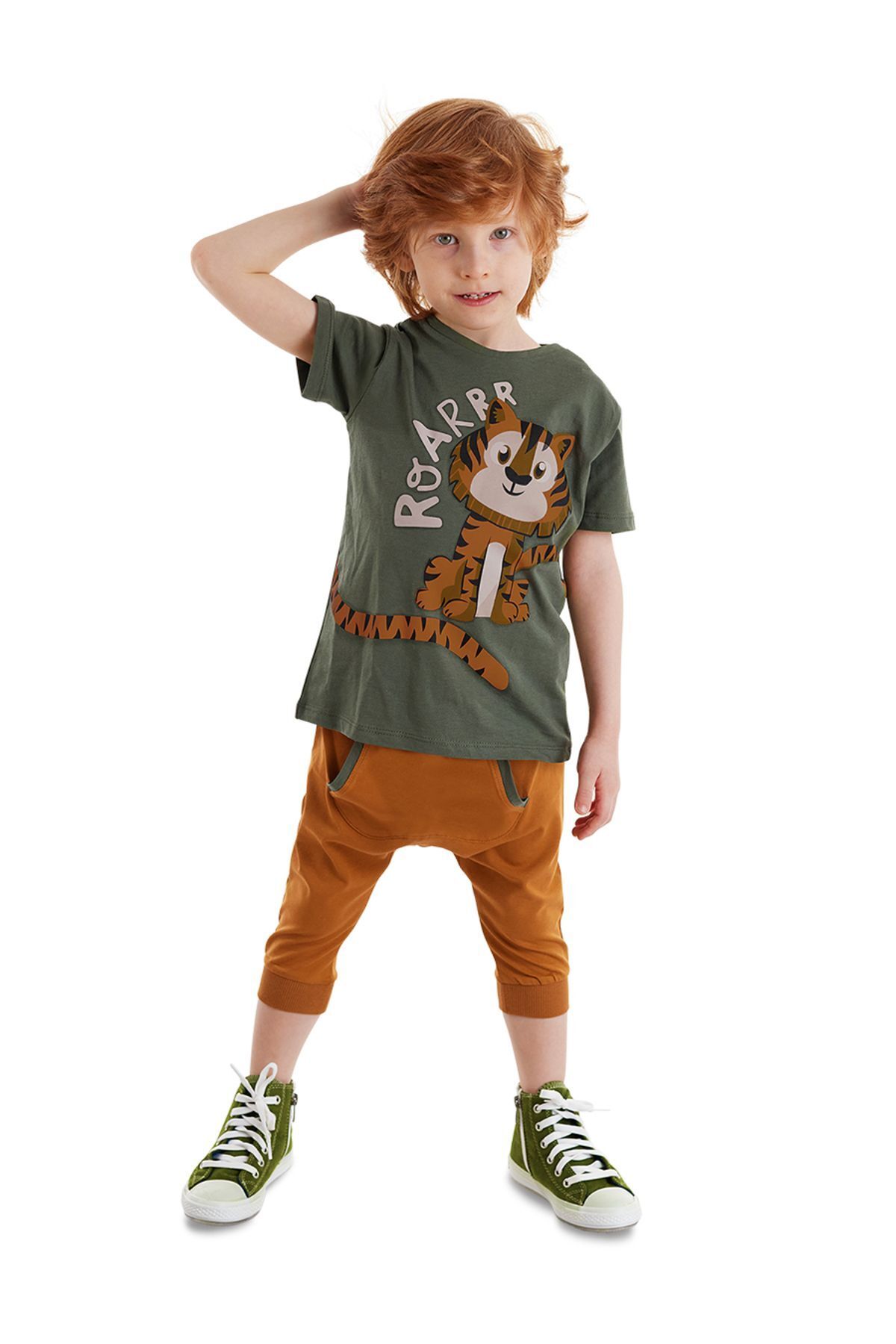 Denokids Küçük Kaplan Erkek Çocuk Yazlık T-shirt Kapri Şort Takım