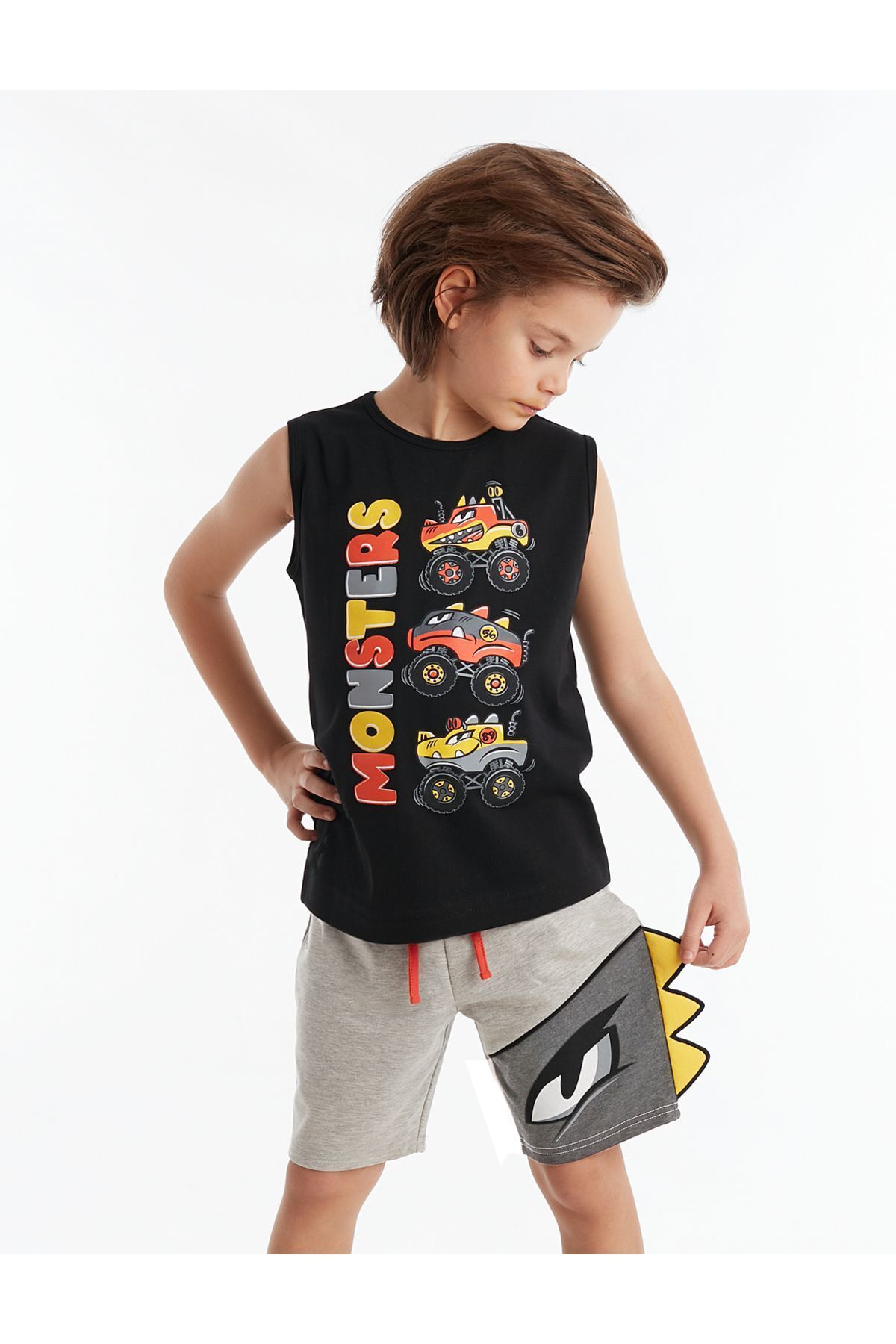 Denokids Monster Cars Erkek Çocuk T-shirt Şort Takım