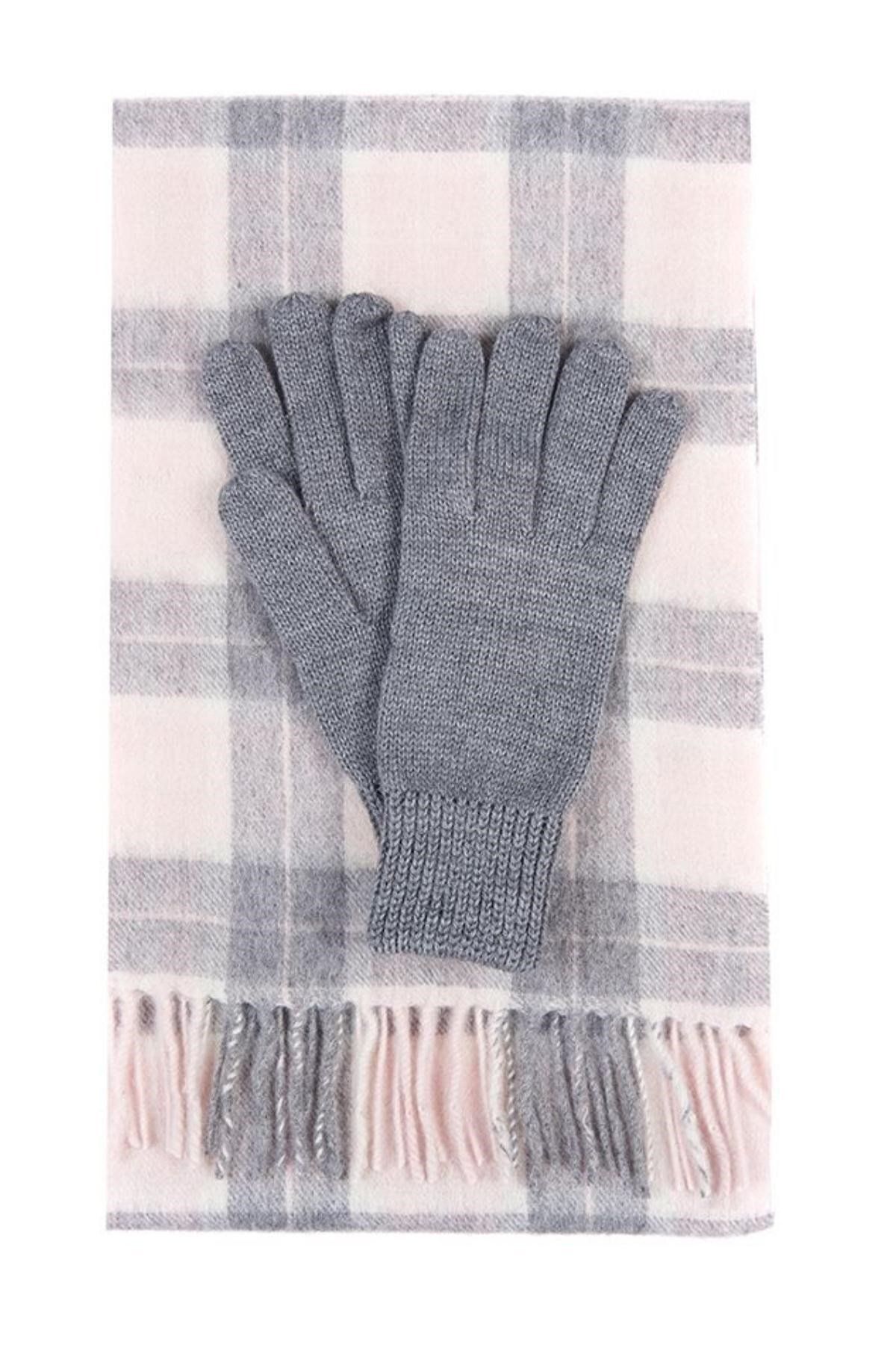 Barbour Wool Tartan Scarf & Glove Set Pı11 Pink/grey