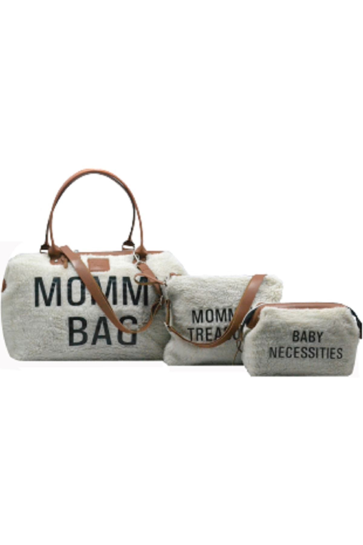 Babysi Mommy Bag Exclusive Kuzu Peluş Tasarım 3 Lü Set Baby Anne Bebek Bakım Ve Kadın Çantası