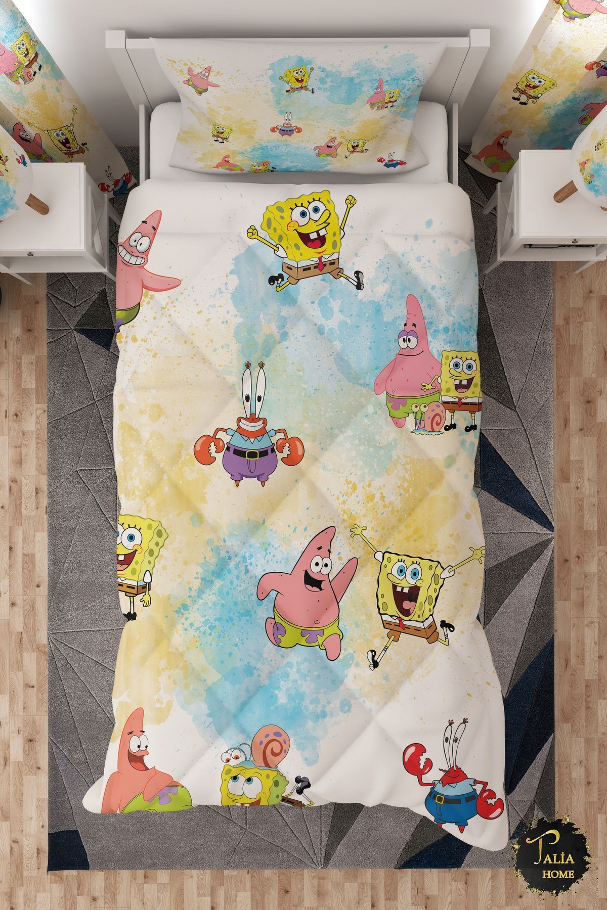 Talia Home SüngerBob Desenli SpongeBob Patrick Desenli Tek Kişilik Çocuk Yorganı Uyku Seti