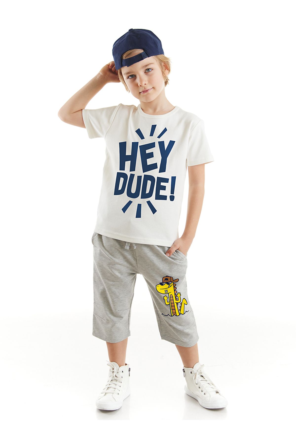 Denokids Hey Dude Erkek Çocuk T-shirt Kapri Şort Takım