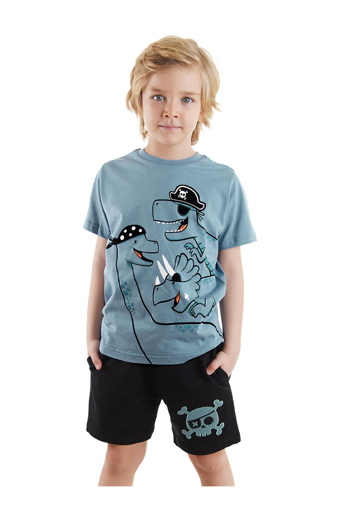 Denokids Korsan Dinolar Erkek Çocuk Yazlık T-shirt Şort Takım