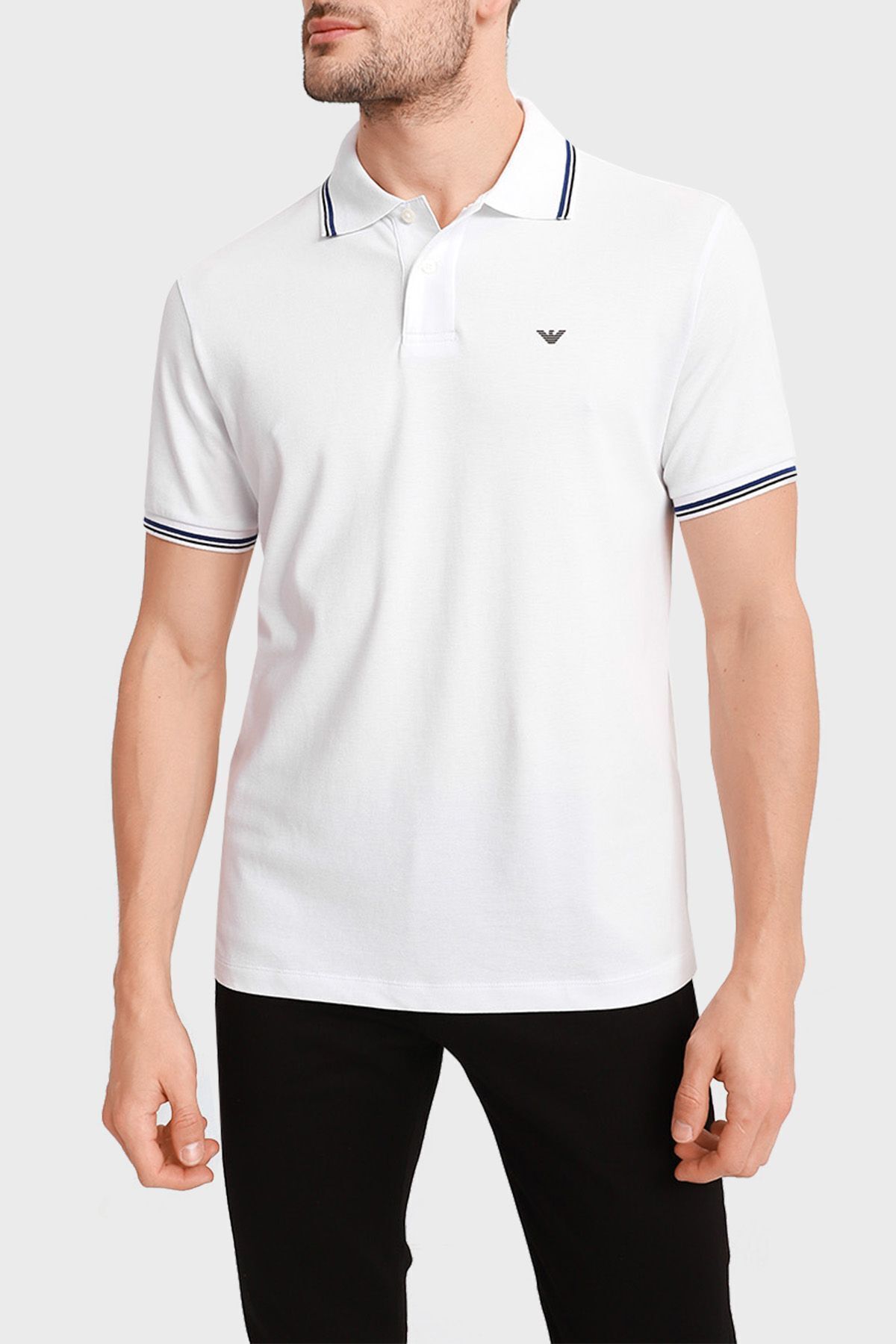 Emporio Armani Erkek Marka Logolu Kısa Kollu Polo Yaka Slim Beyaz Polo Yaka T-Shirt 8N1FB3 1JPTZ-0100