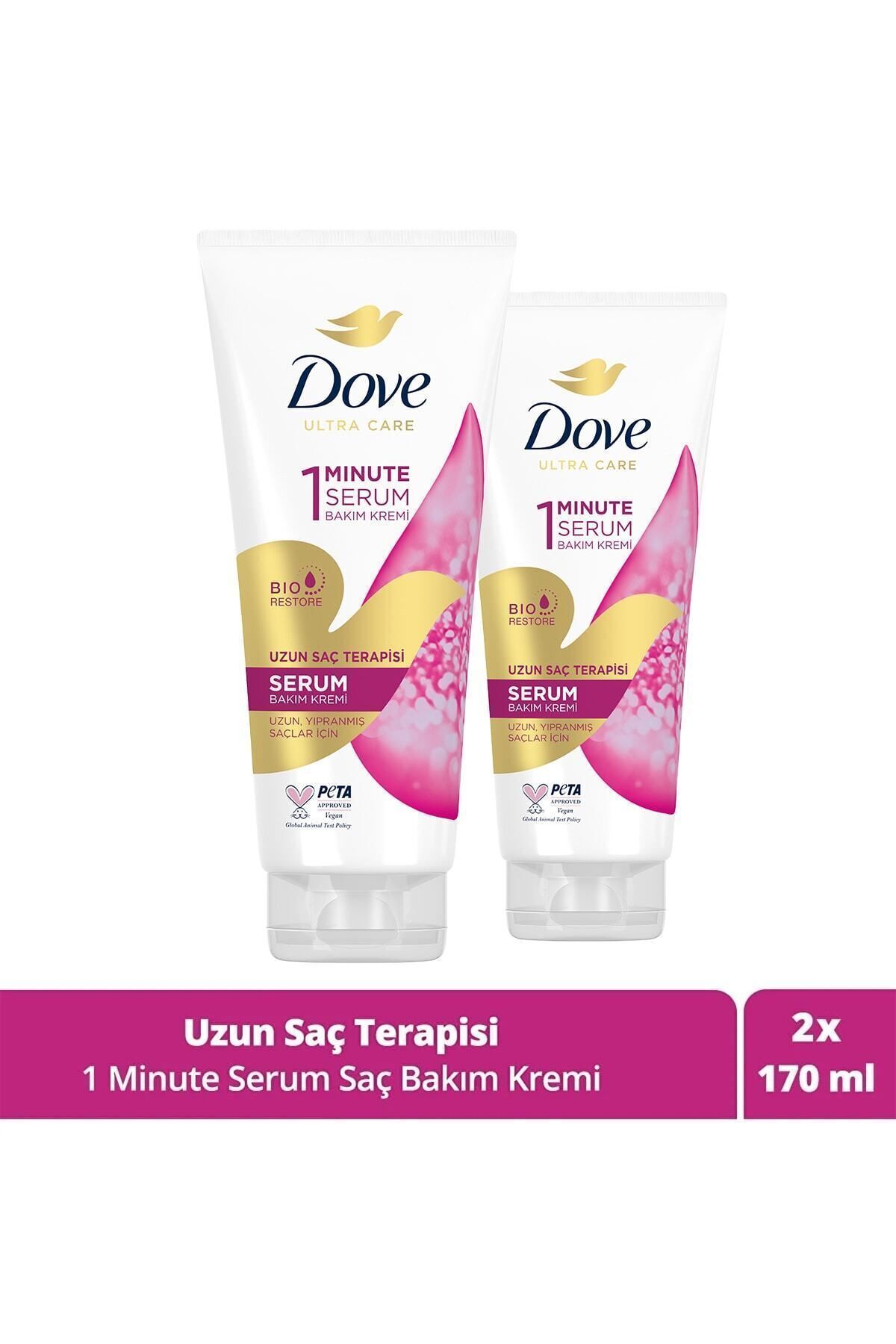 Dove Ultra Care 1 Minute Serum Saç Bakım Kremi Uzun Saç Terapisi 170 ml X2