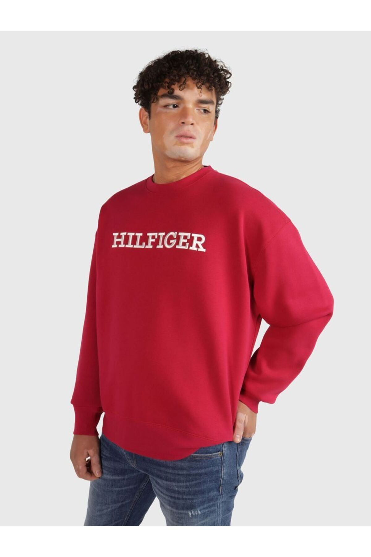 Tommy Hilfiger Erkek Marka Logolu Uzun Kollu Rahat Kırmızı Sweatshirt MW0MW32726-XJV
