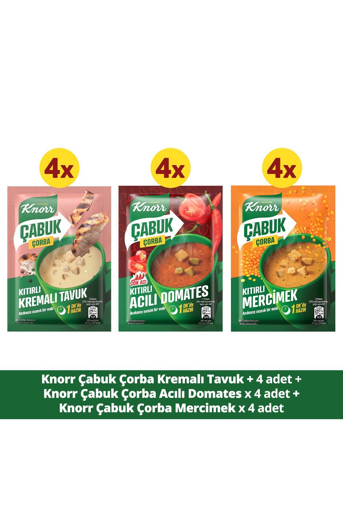 Knorr Cas Çorba Paketi Acılı Domates 22g X1 Mercimek 22g X1 Kremalı Tavuk 18g X1
