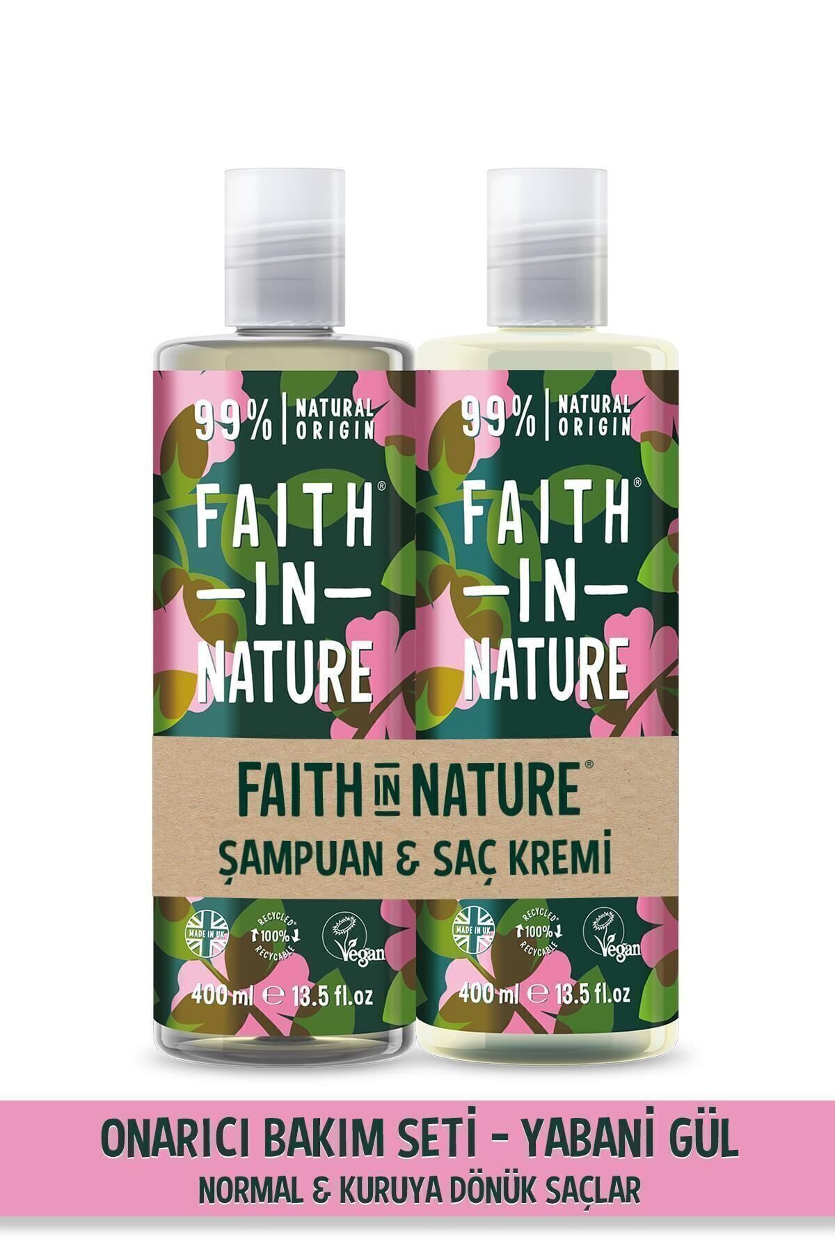 Faith In Nature %99 Doğal Onarıcı Şampuan&Saç Kremi Yabani Gül