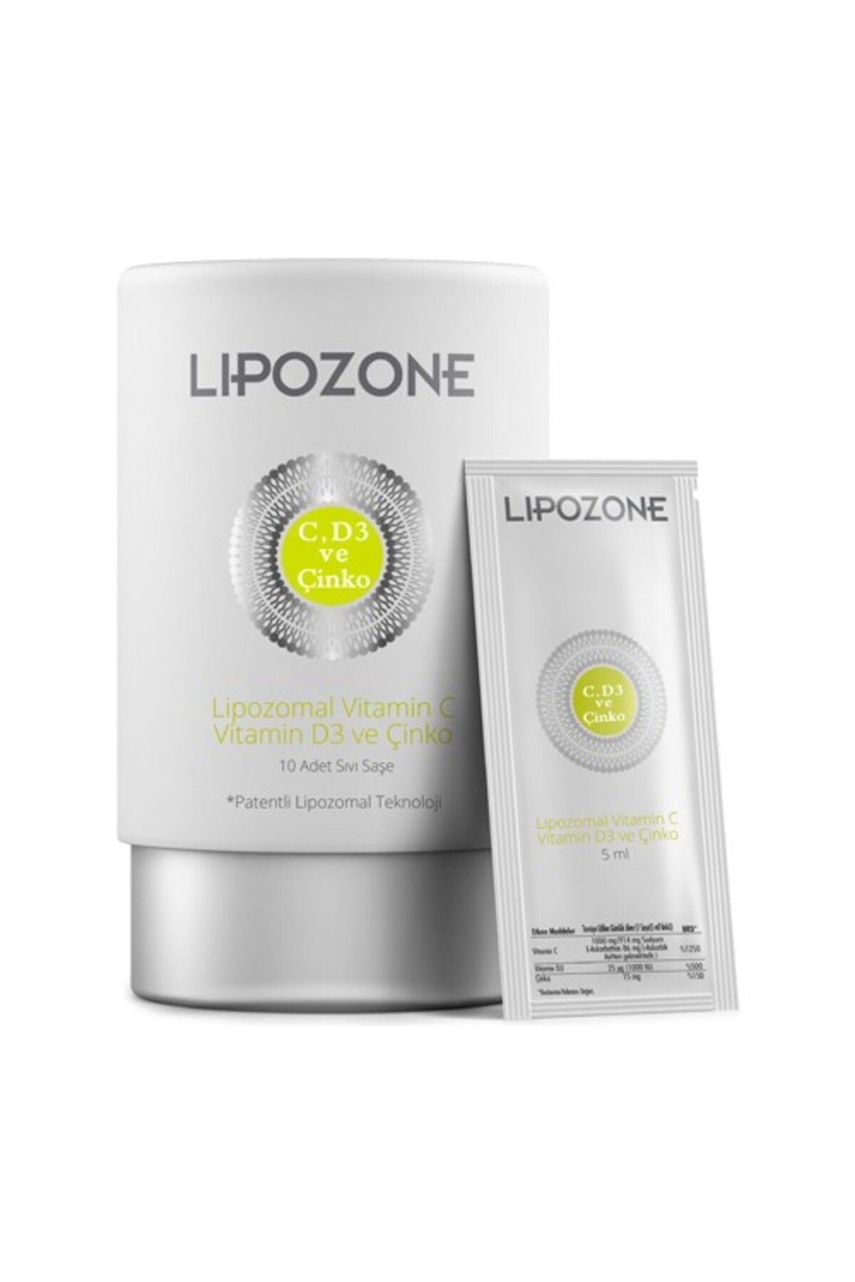 Lipozone Lipozomal Vitamin C Vitamin D3 Ve Çinko 5 ml X 10 Saşe