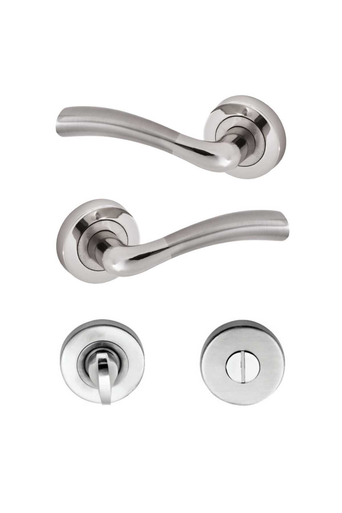 Sofuoğlu Makro Kapı Kolu ( Wc - Banyo ) Yuvarlak Rozetli Nikel - Saten