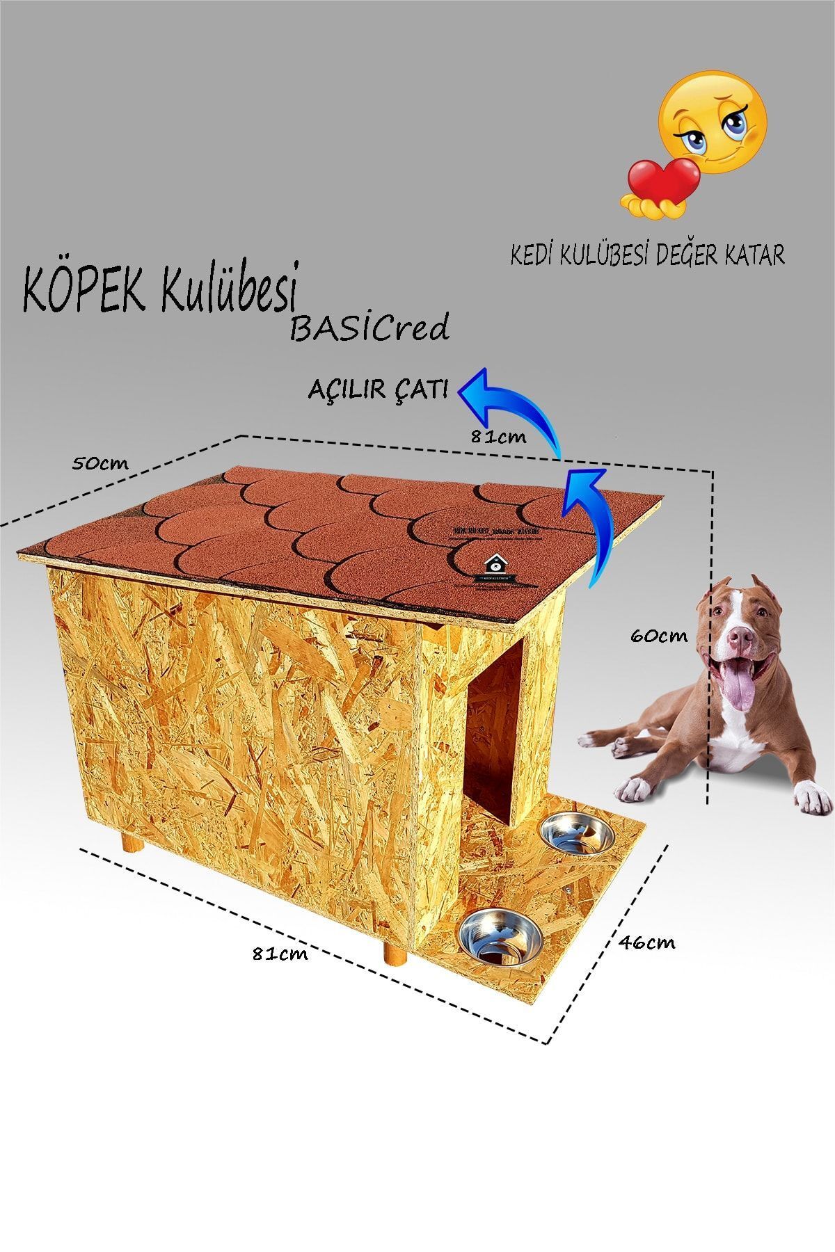 Kedigram Kedi Kulübesi Köpek Kulübesi Basicred- Çatı Kaplamalı - Kedi Evi - Mama Kabı Hediyeli