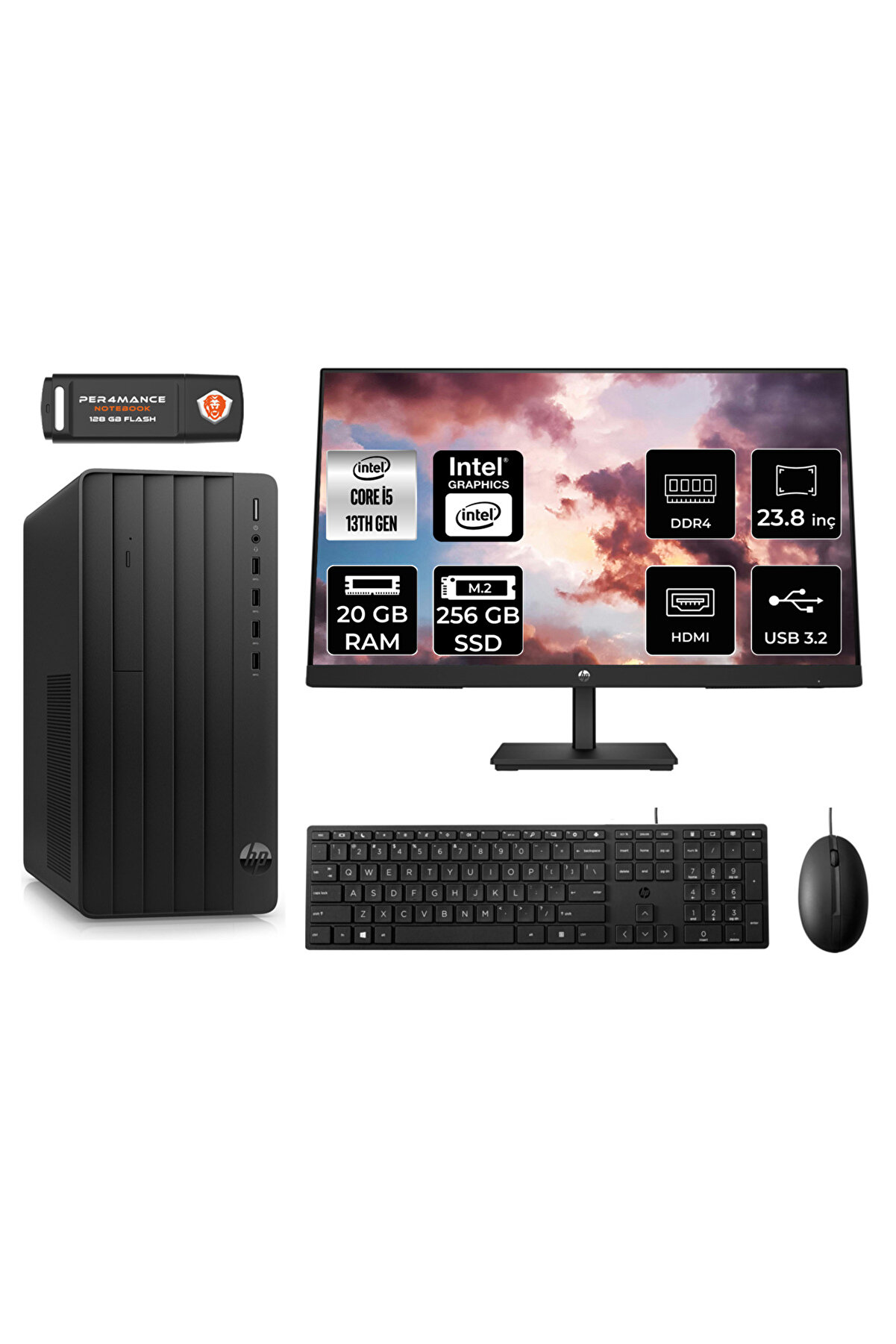 PRO TOWER 290 G9 i5 13500 20GB RAM 256GB SSD FDOS 8T2W9ES MASAÜSTÜ PC _90 23.8'' MONİTÖR